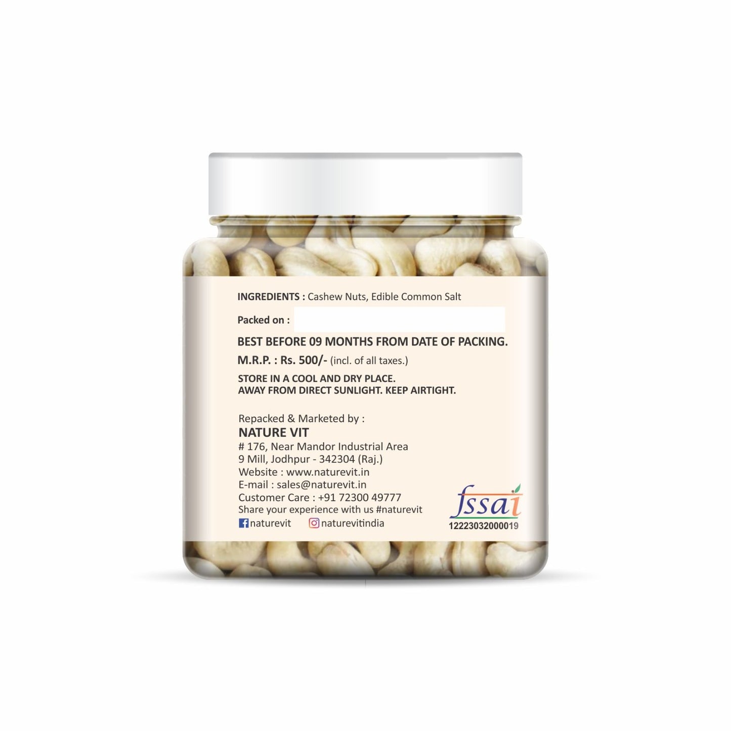 NatureVit Roasted & Salted Cashews 250g – Crunchy & Premium Kaju