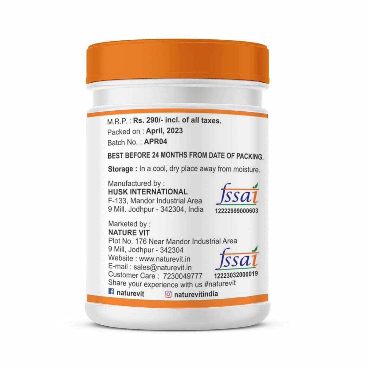 NatureVit Orange Flavour Isabgol – Ayurvedic Psyllium Husk for Digestive Health
