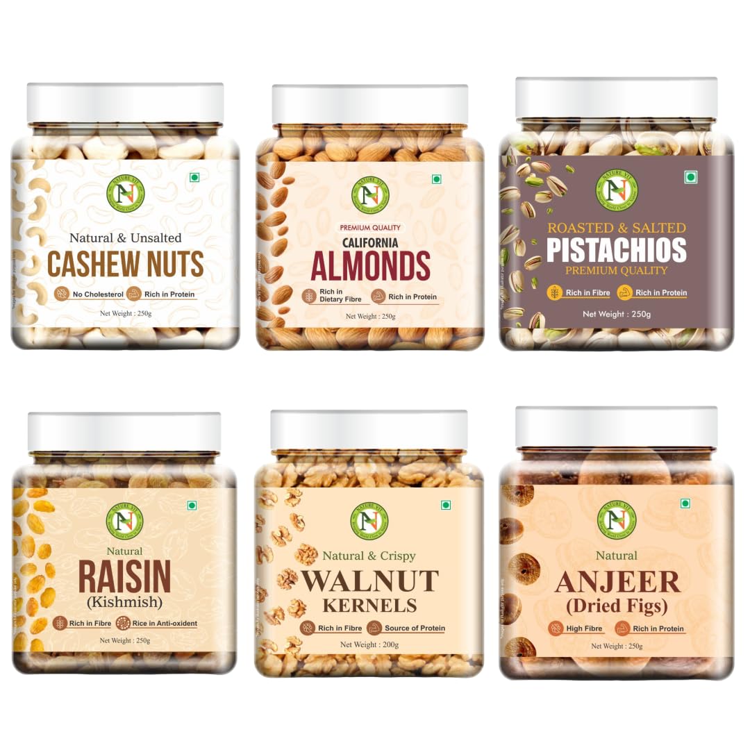 NatureVit Mixed Dry Fruits Combo – Premium Almonds, Cashews, Pistachios, Raisins, Anjeer & Walnuts