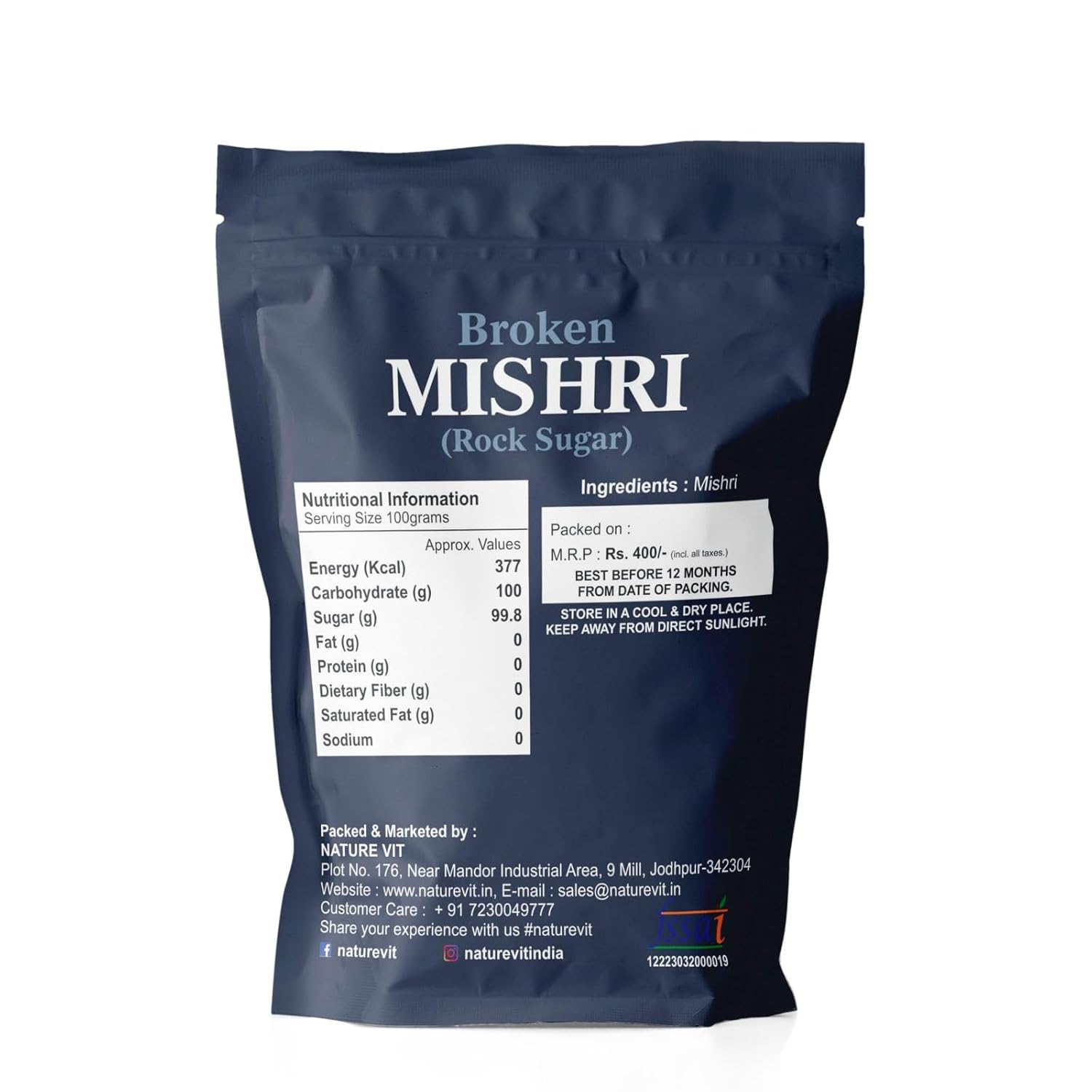 NatureVit Broken Mishri| Pure Rock Sugar Crystals | Mishri Tukda | Natural Sweetener | Chemical-Free Sugar