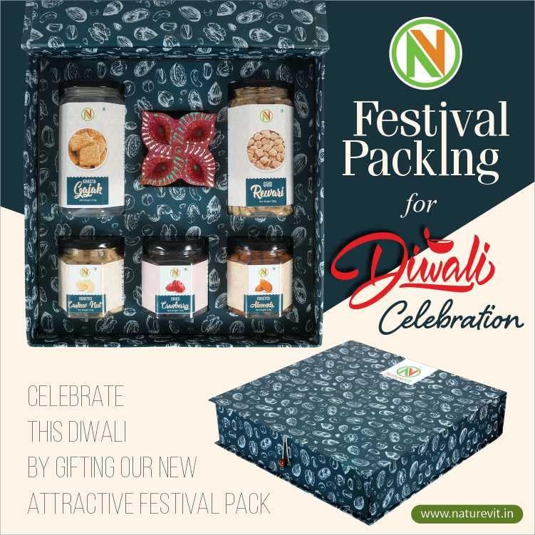 NatureVit Dry Fruits Gift Pack 200g – Premium Diwali Gift Box with Cashew, Almond, Pistachios & Raisins