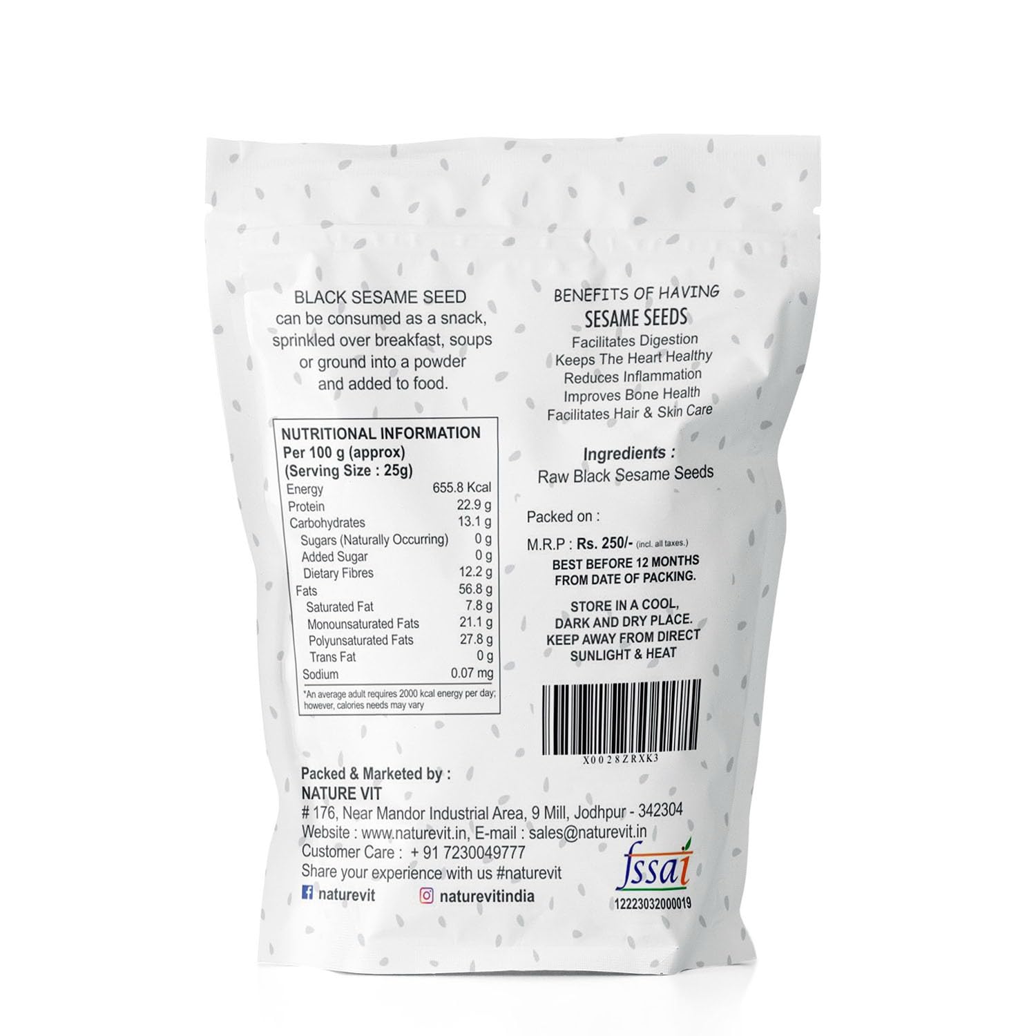 NatureVit Natural Black Sesame Seeds | Kaale Til | Premium Quality Indian Spice | Rich in Calcium, Iron & Fiber