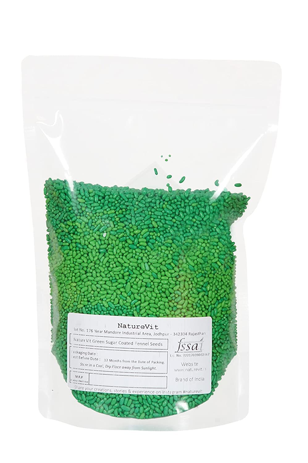 NatureVit Sugar Coated Green Saunf | Refreshing Mouth Freshener | Digestive Sweet Fennel Seeds | After Meal Mukhwas | Candy Coated Fennel