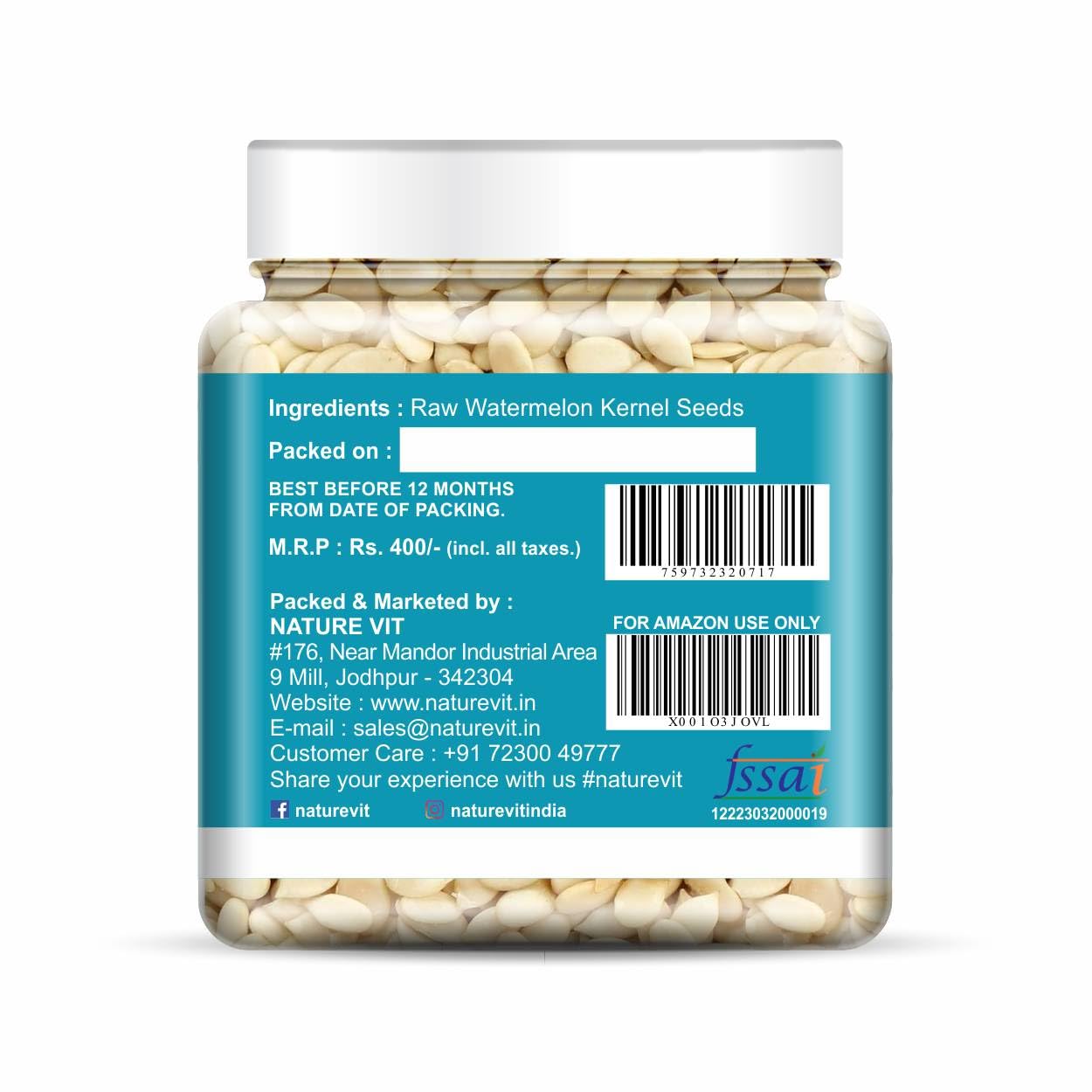 NatureVit Watermelon Kernel Seeds | Tarbooj Magaz | Skinless Seeds for Indian Gravies & Baking