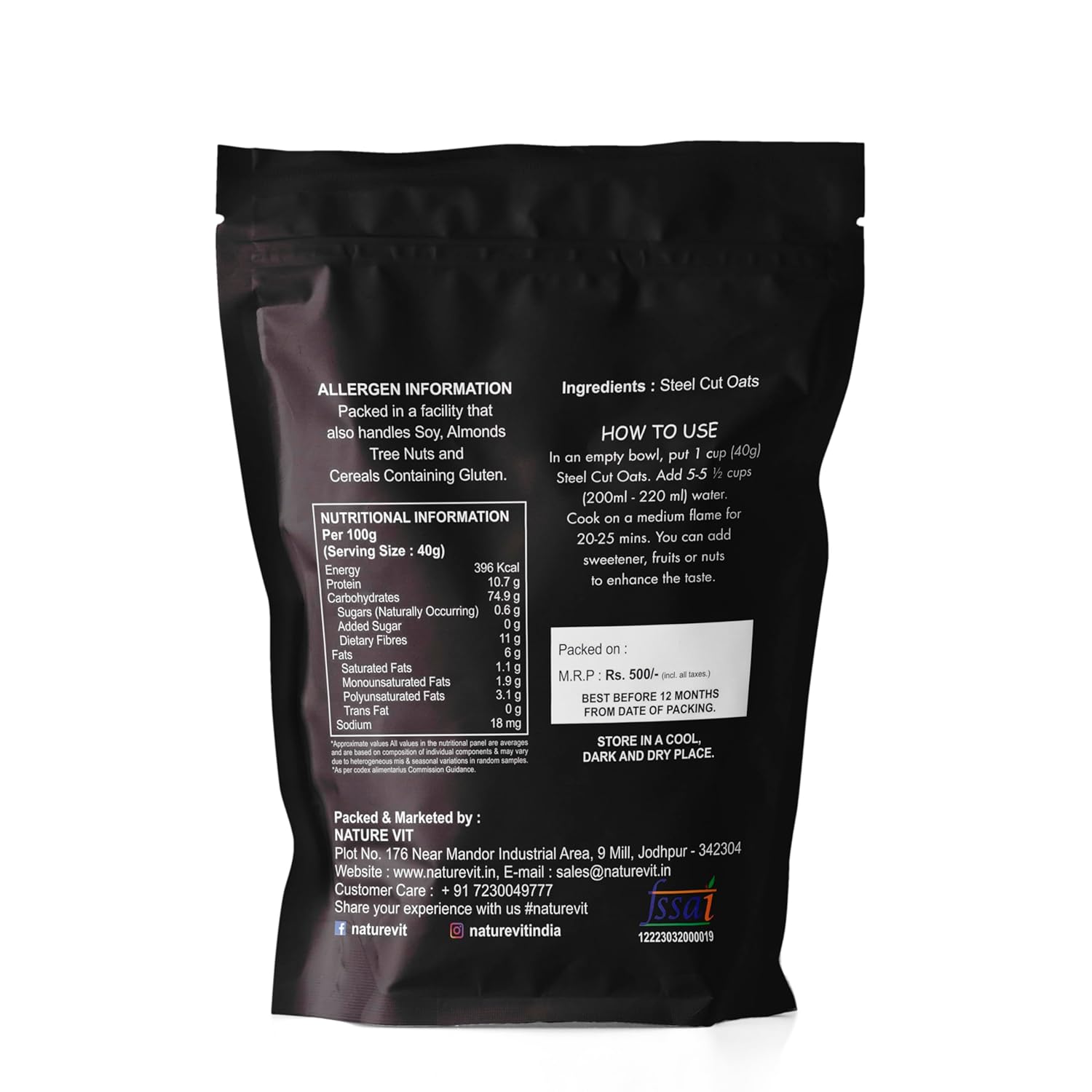 NatureVit Steel Cut Oats – Gluten-Free, High-Fiber Breakfast Cereal for Weight Loss