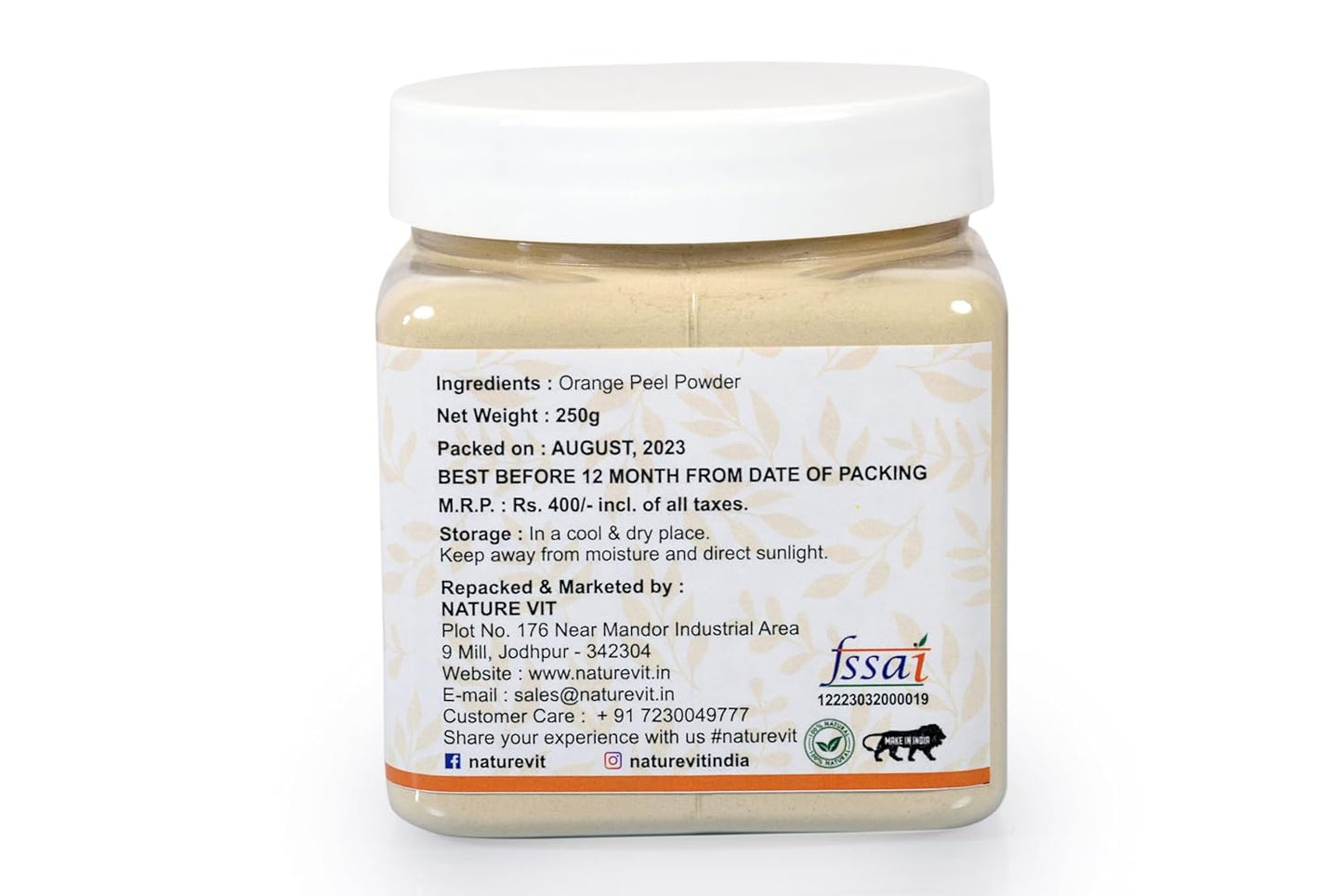 NatureVit Orange Peel Powder | 100% Pure & Natural | Rich in Vitamin C & Antioxidants | Skin Brightening Face