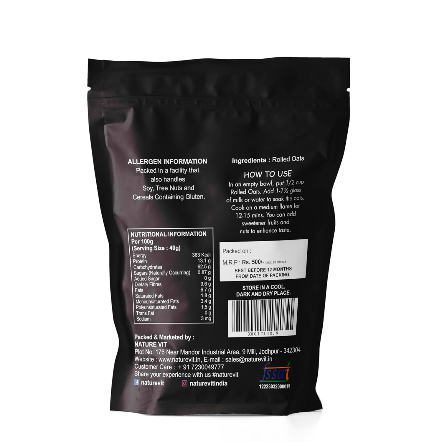 NatureVit Rolled Oats | Gluten-Free, High-Fiber, Protein-Rich Wholegrain Breakfast