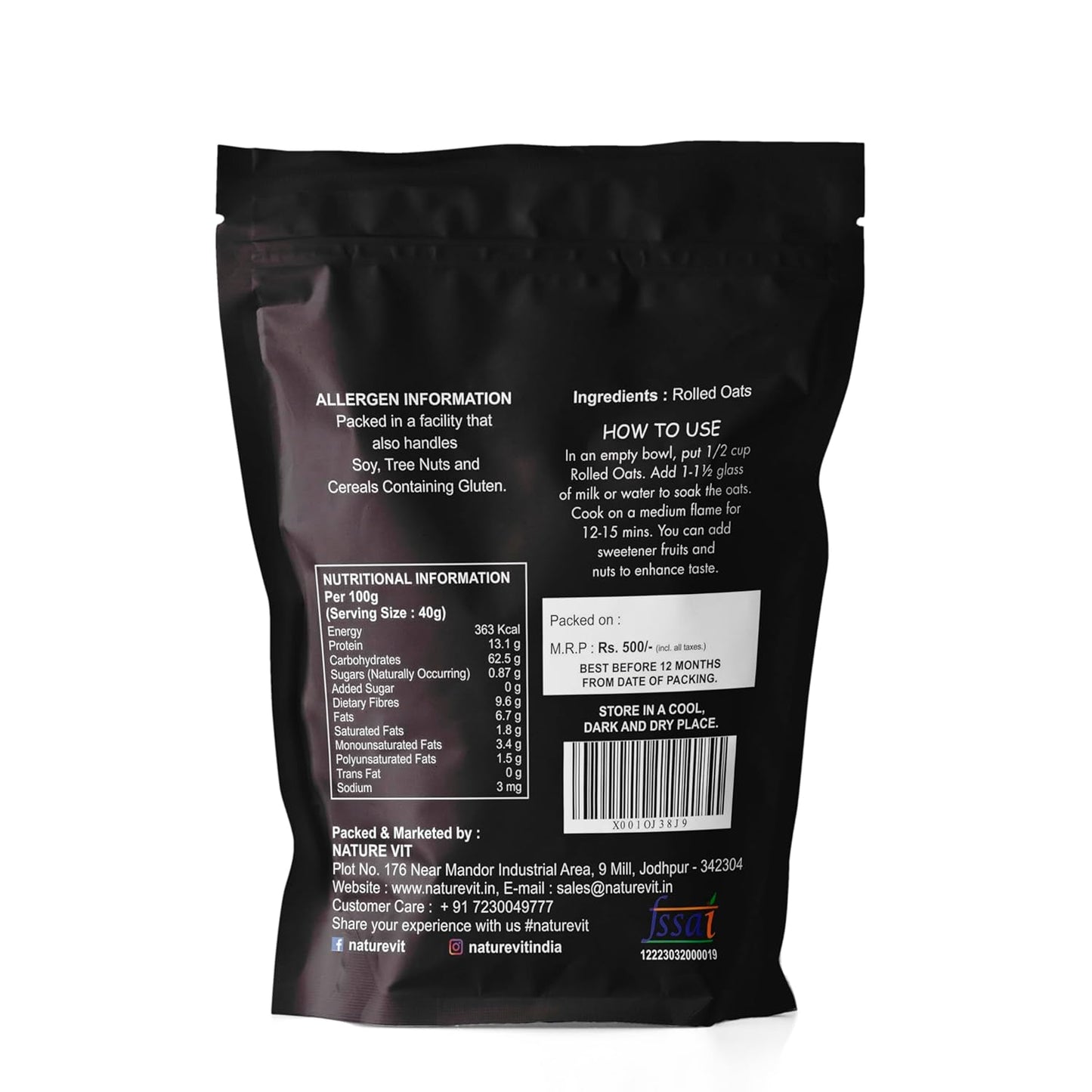 NatureVit Rolled Oats | Gluten-Free, High-Fiber, Protein-Rich Wholegrain Breakfast