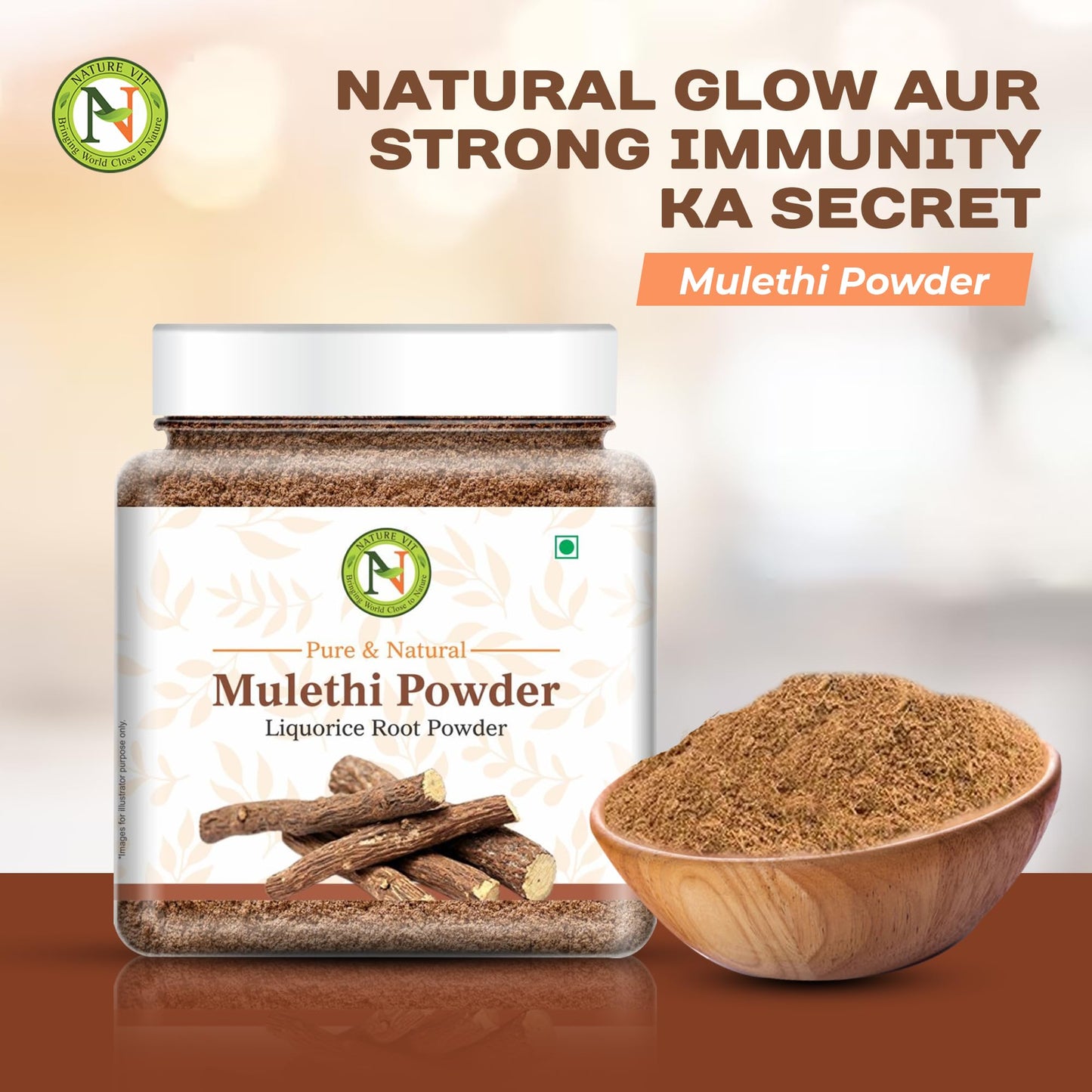 NatureVit Mulethi Powder | Yashtimadhu / Licorice Root Powder for Face, Hair & Eating | Edible | Natural & Preservative-Free