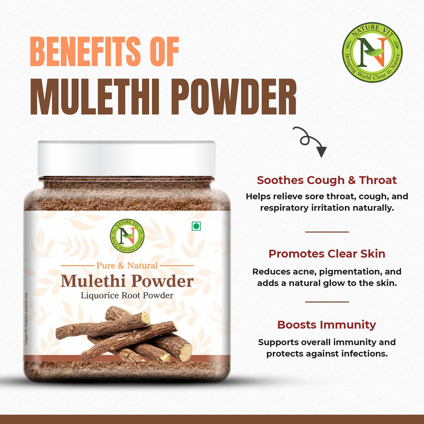 NatureVit Mulethi Powder | Yashtimadhu / Licorice Root Powder for Face, Hair & Eating | Edible | Natural & Preservative-Free