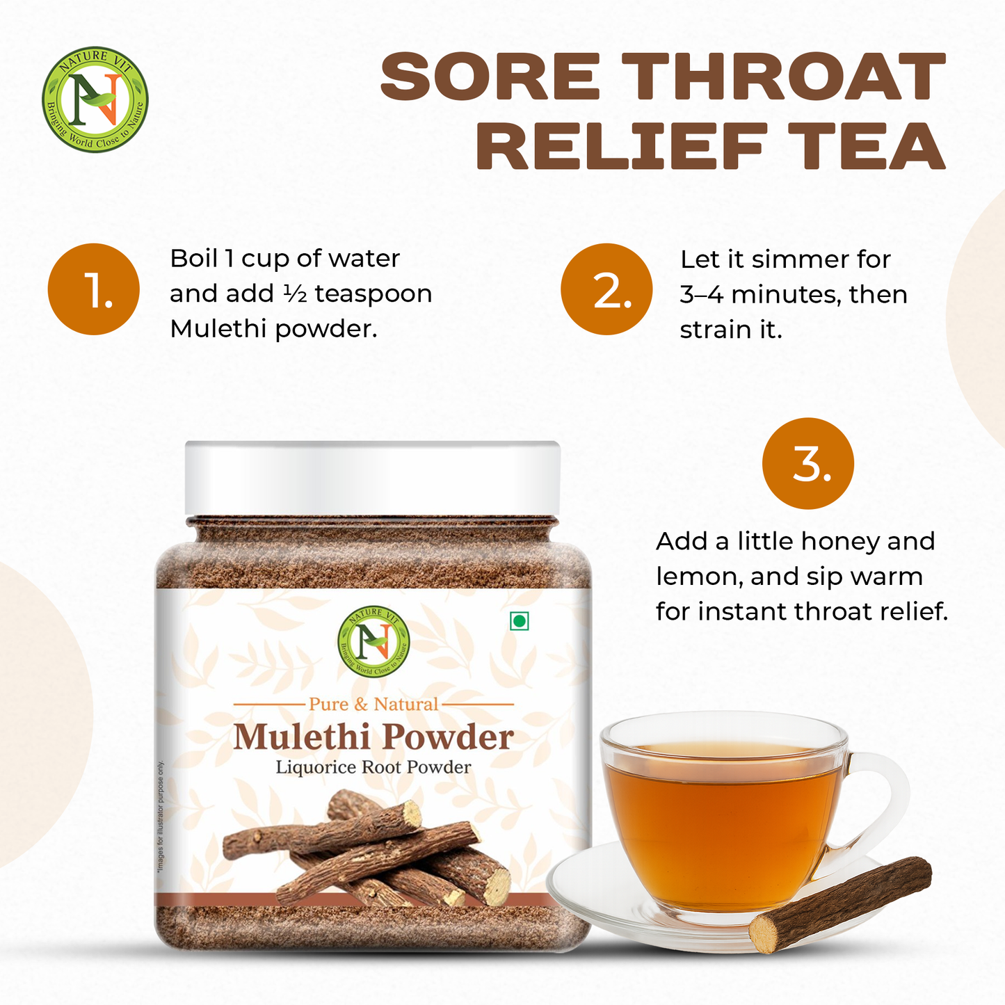 NatureVit Mulethi Powder | Yashtimadhu / Licorice Root Powder for Face, Hair & Eating | Edible | Natural & Preservative-Free