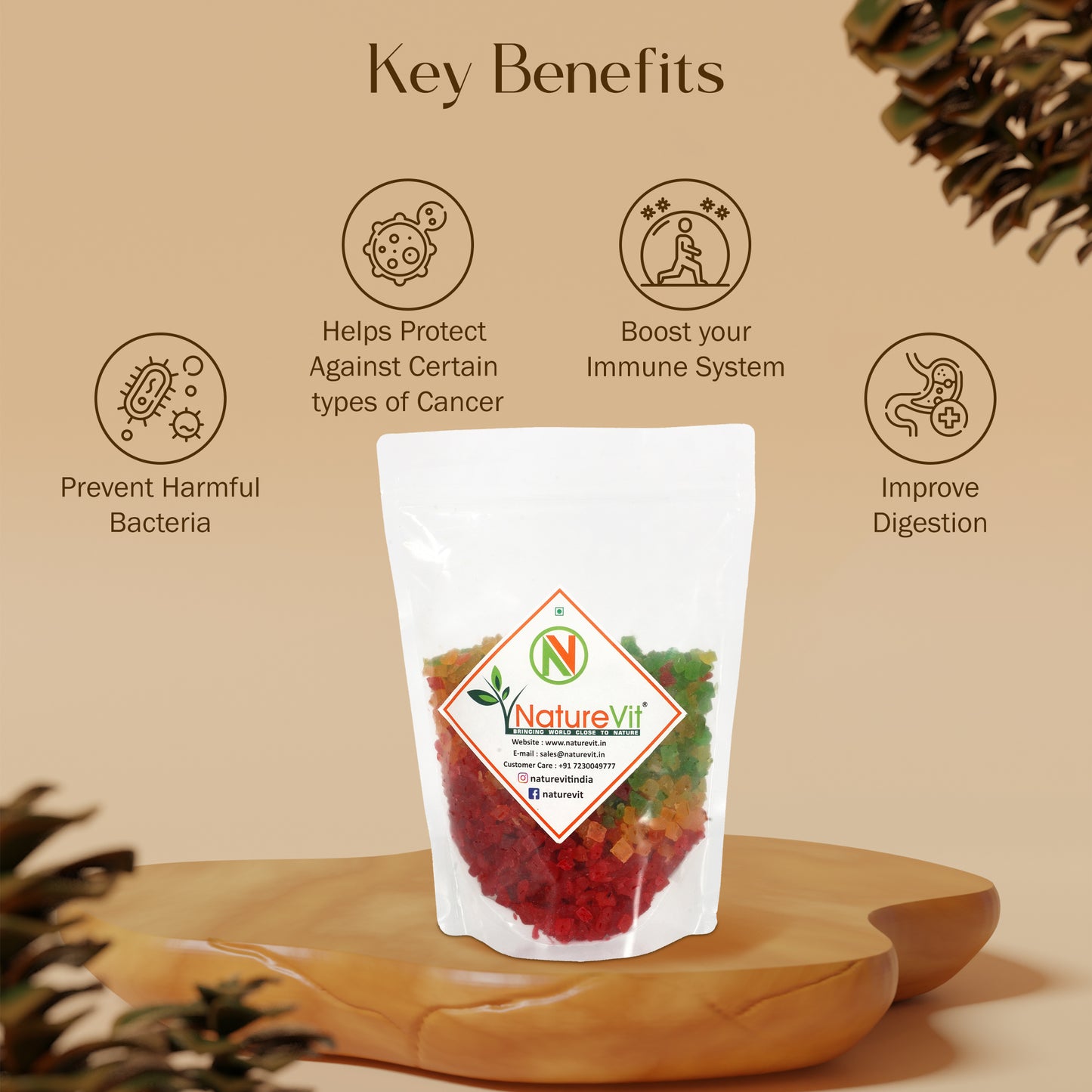 NatureVit Cherry Tutti Frutti | Vibrant Cake & Dessert Topping | Ideal for Ice Cream, Cookies & Pastries