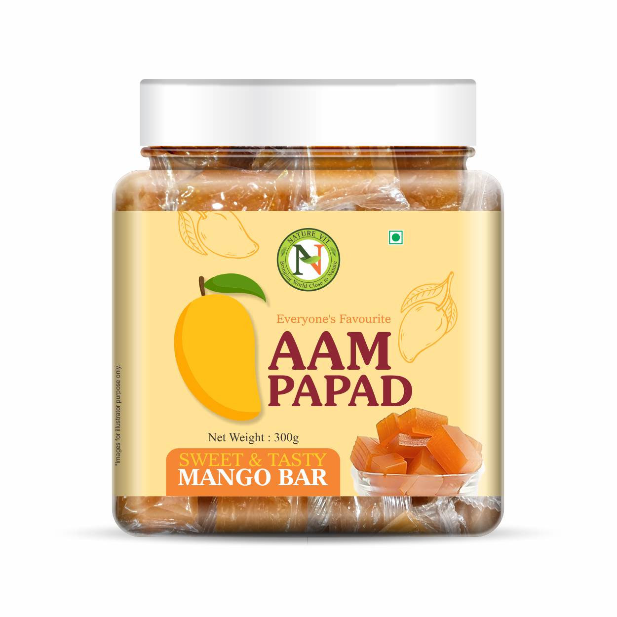 NatureVit Aam Papad 300g Jar Pack | Mango Pulp Candy | Sweet & Tangy Snack