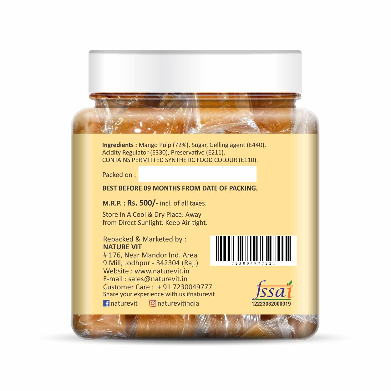 NatureVit Aam Papad 300g Jar Pack | Mango Pulp Candy | Sweet & Tangy Snack