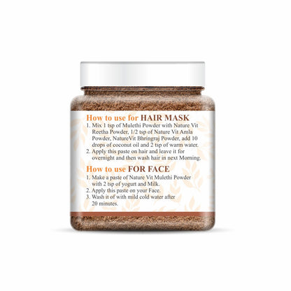NatureVit Mulethi Powder | Yashtimadhu / Licorice Root Powder for Face, Hair & Eating | Edible | Natural & Preservative-Free