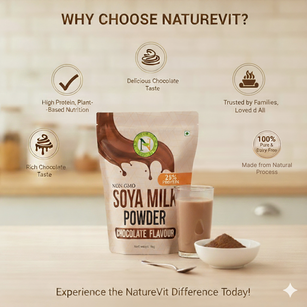 NatureVit Chocolate Soya Milk Powder  – Vegan, Non-GMO, 25% Protein