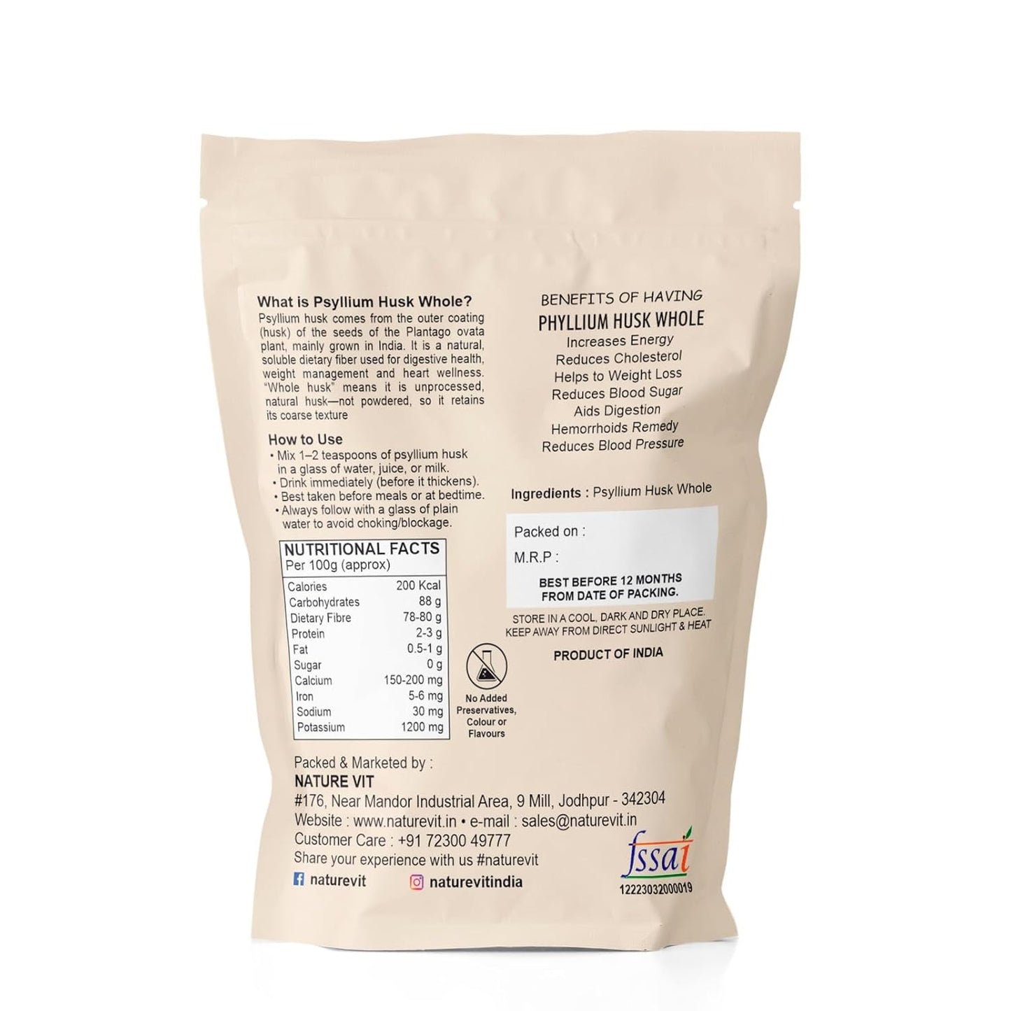 NatureVit Psyllium Whole Husk [Sat-Isabgol]