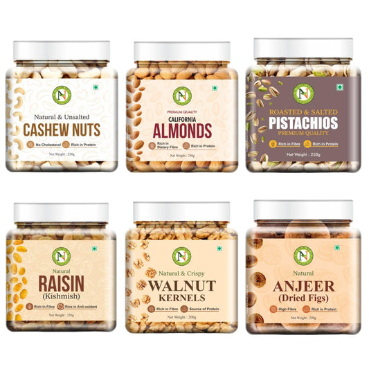 NatureVit Mixed Dry Fruits Combo – Premium Almonds, Cashews, Pistachios, Raisins, Anjeer & Walnuts
