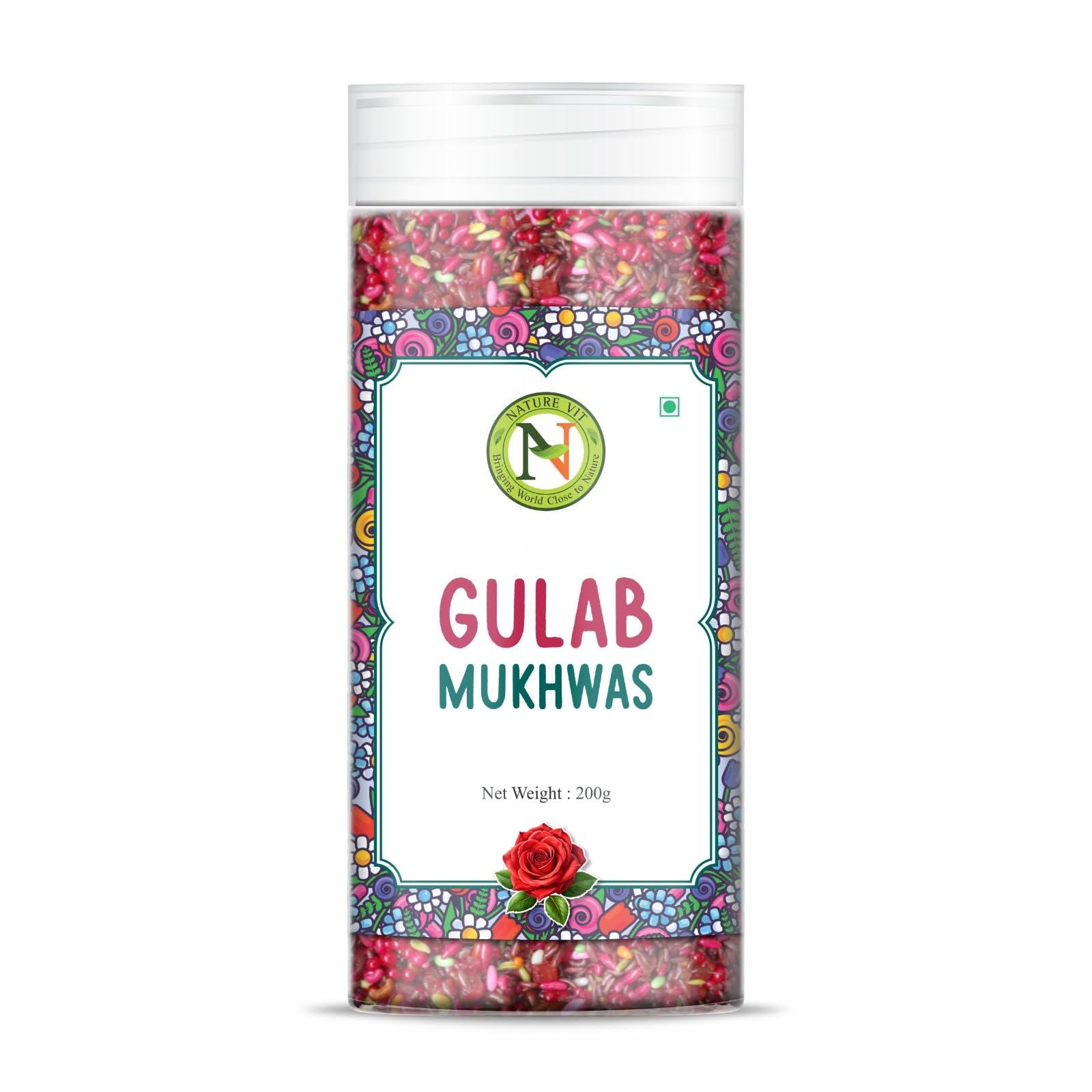 NatureVit Gulabl Mukhwas – Rose Petals & Sweet Gulab Mouth Freshener Mix | Traditional Mukwhas & After-Meal Delight
