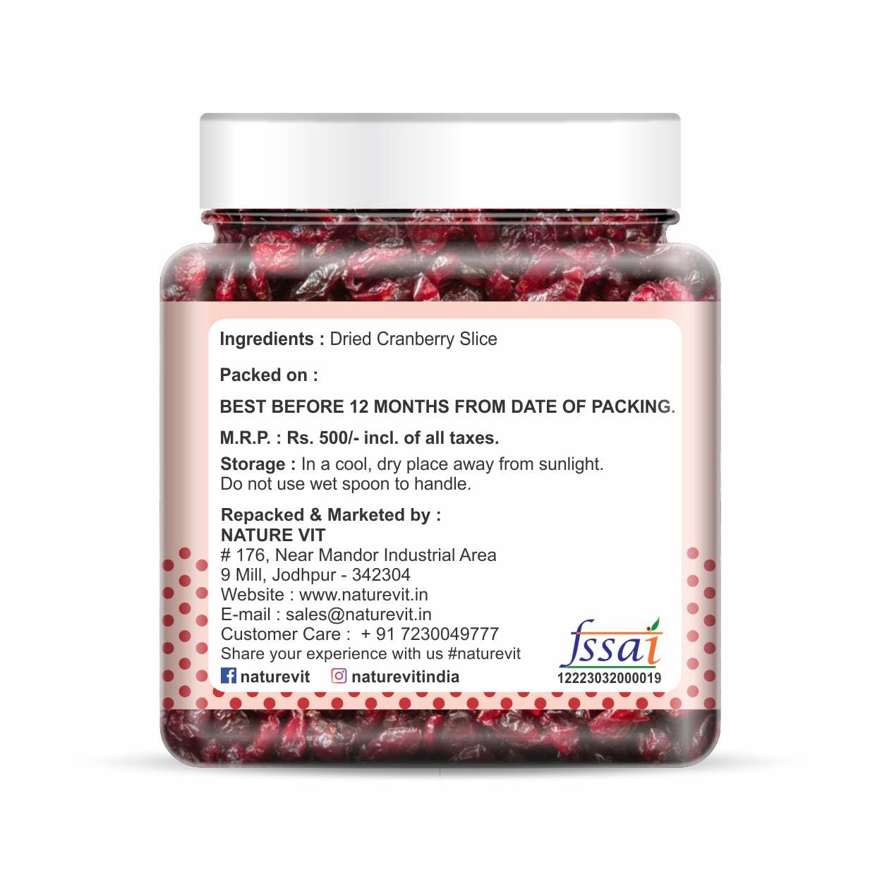 NatureVit Dried Cranberry Slice | Dried Cranberries | Gently Sweetened