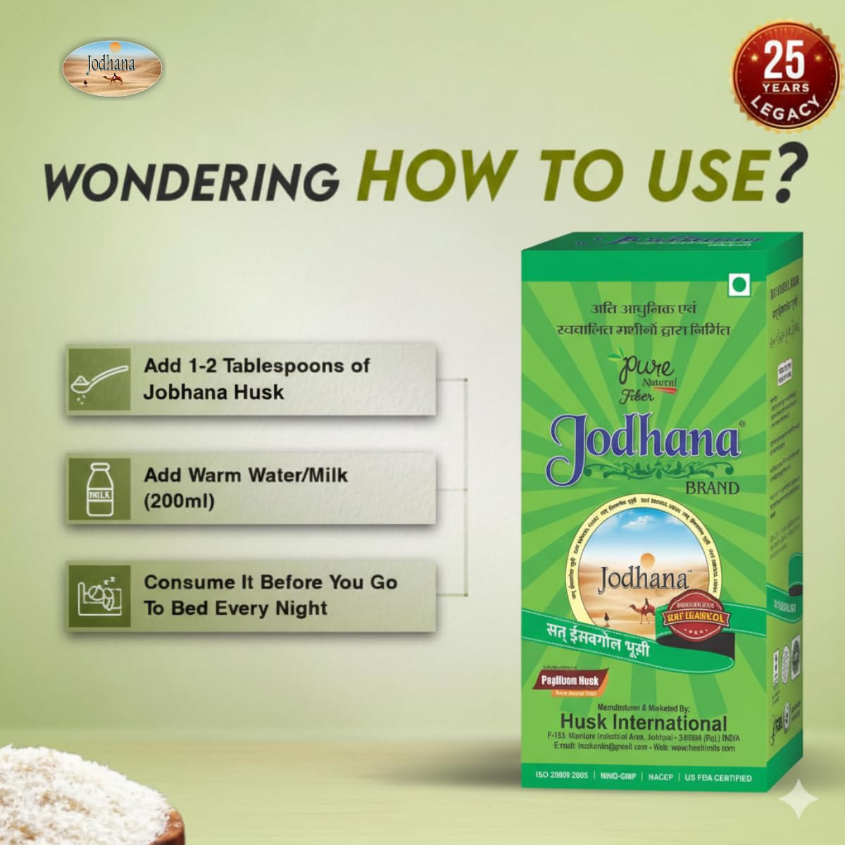 Jodhana Psyllium Whole Husk | Sat-Isabgol Bhusi | Fiber Rich Whole Husk For Weight Control