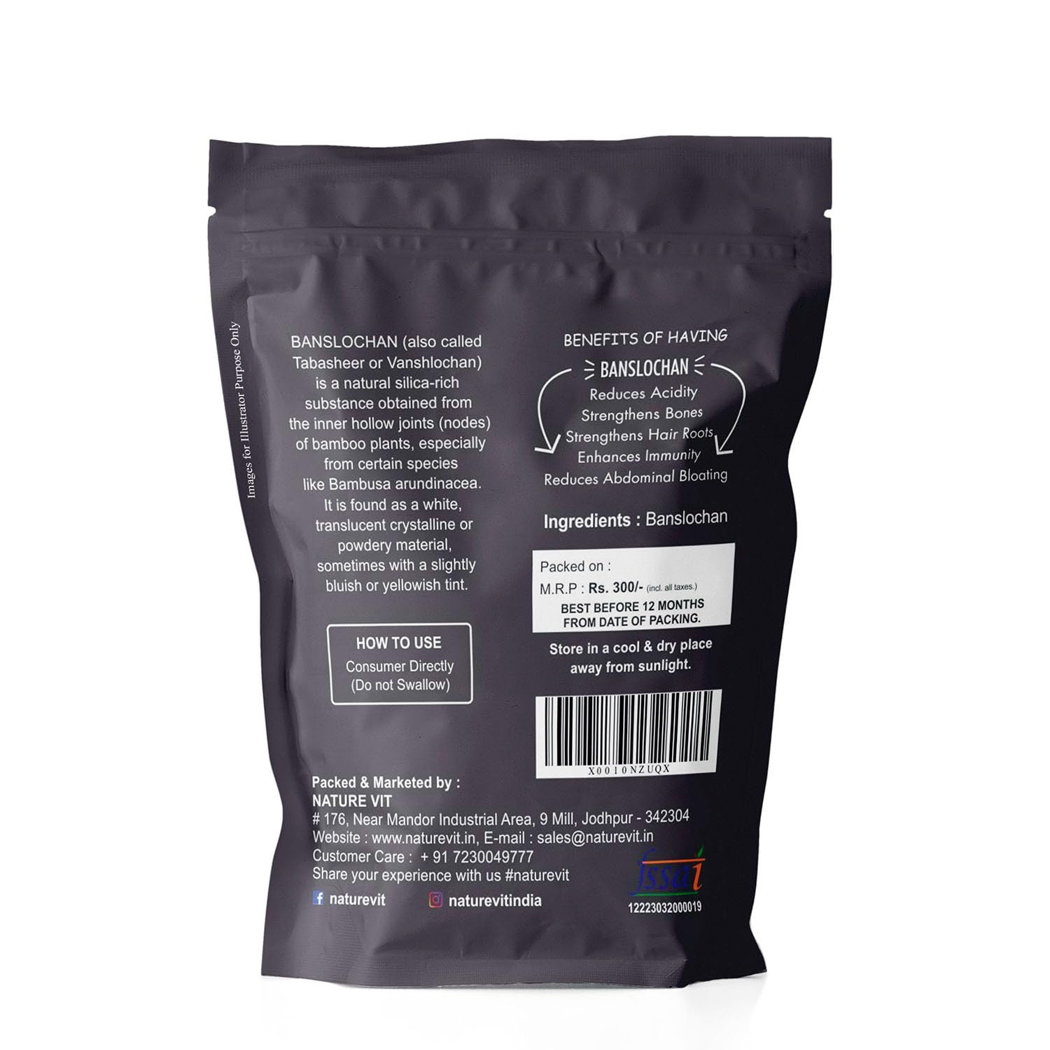 Nature Vit Banslochan, 200G | Vanshlochan For Eating | Tabashir | Original Tabasheer | Ayurveda Product - Granules