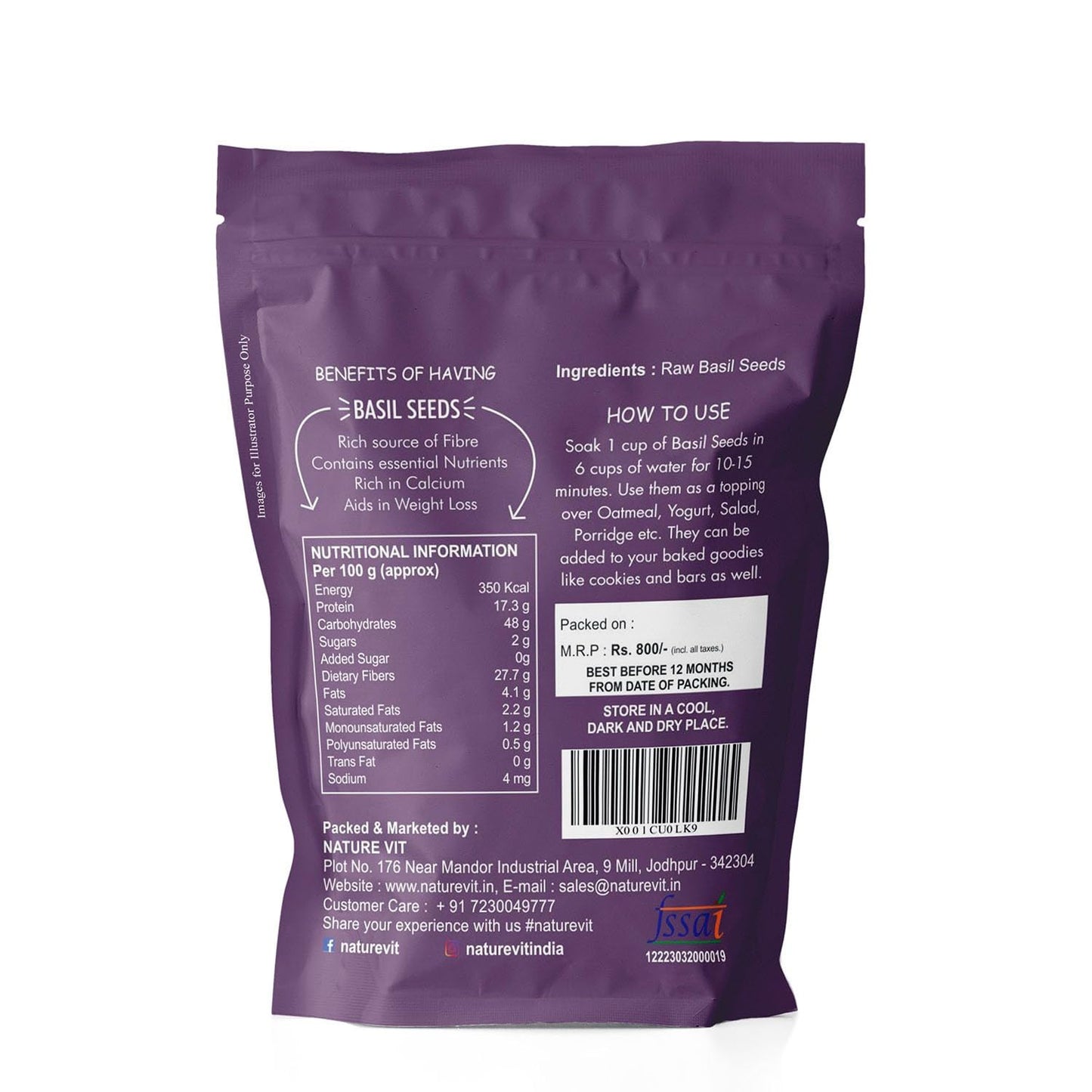 NatureVit Basil Seeds [Sabja, Tulsi Beej, Tukmariya]