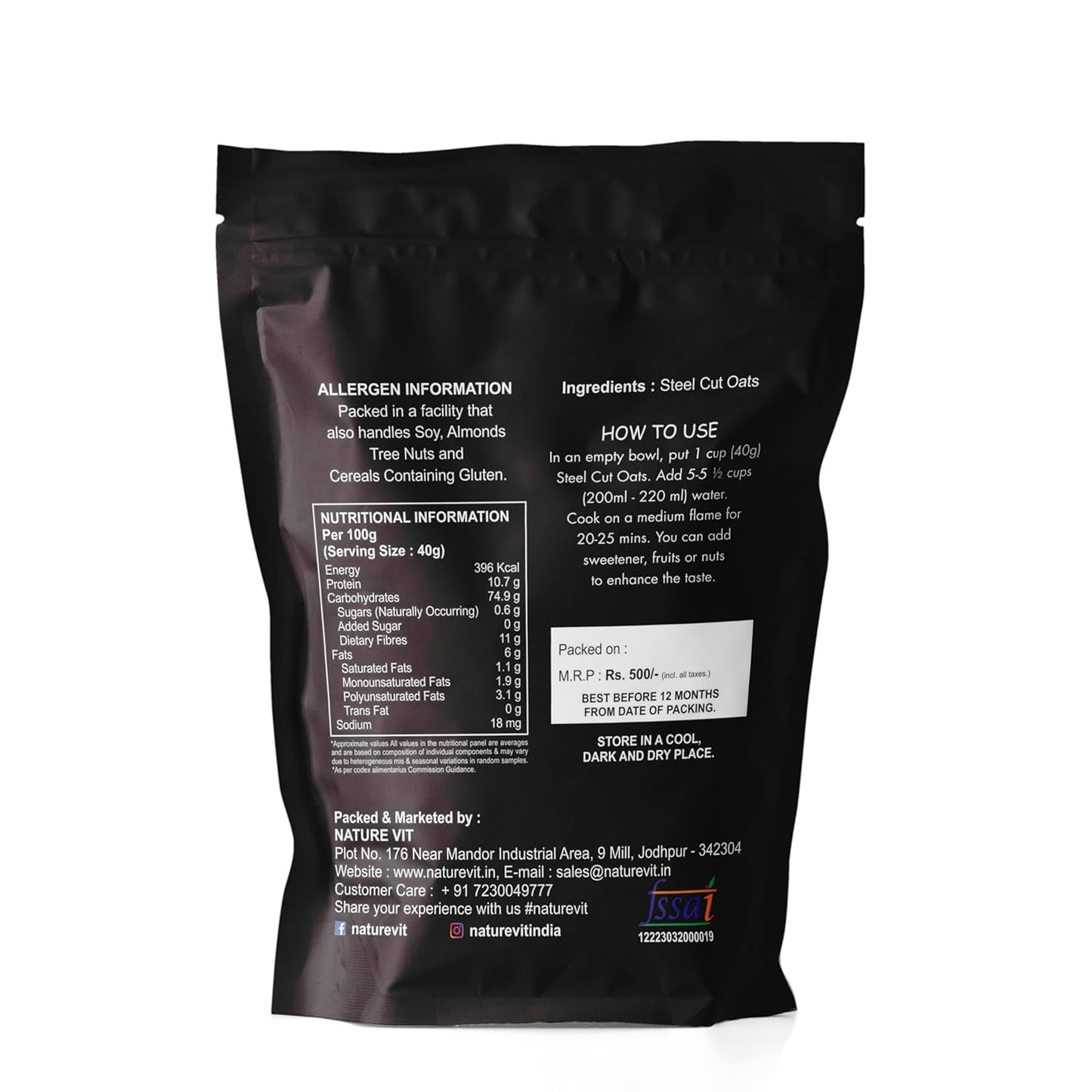 NatureVit Steel Cut Oats – Gluten-Free, High-Fiber Breakfast Cereal for Weight Loss