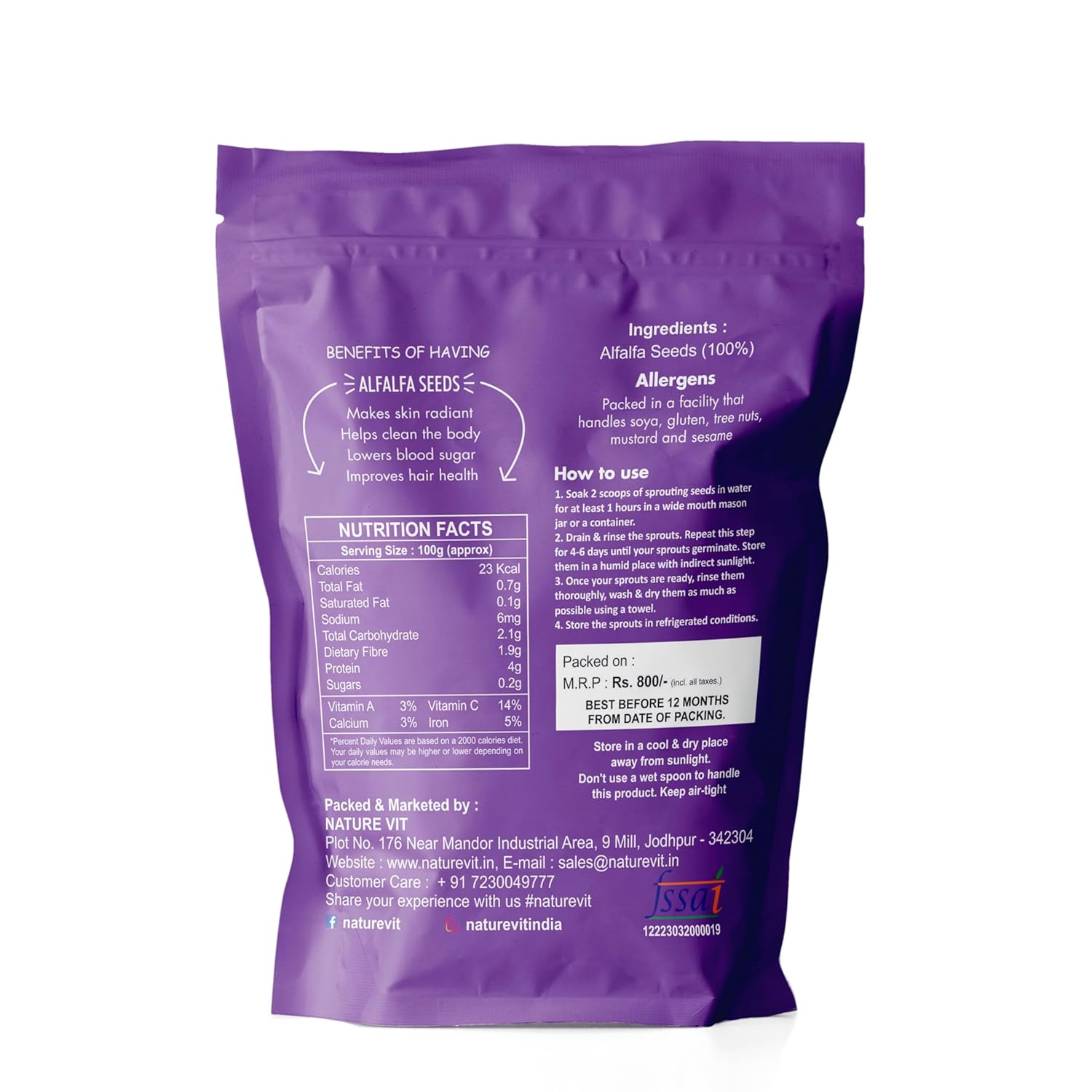 NatureVit Alfalfa Seeds for Sprouting | Non-GMO | Nutrient-Rich Microgreens