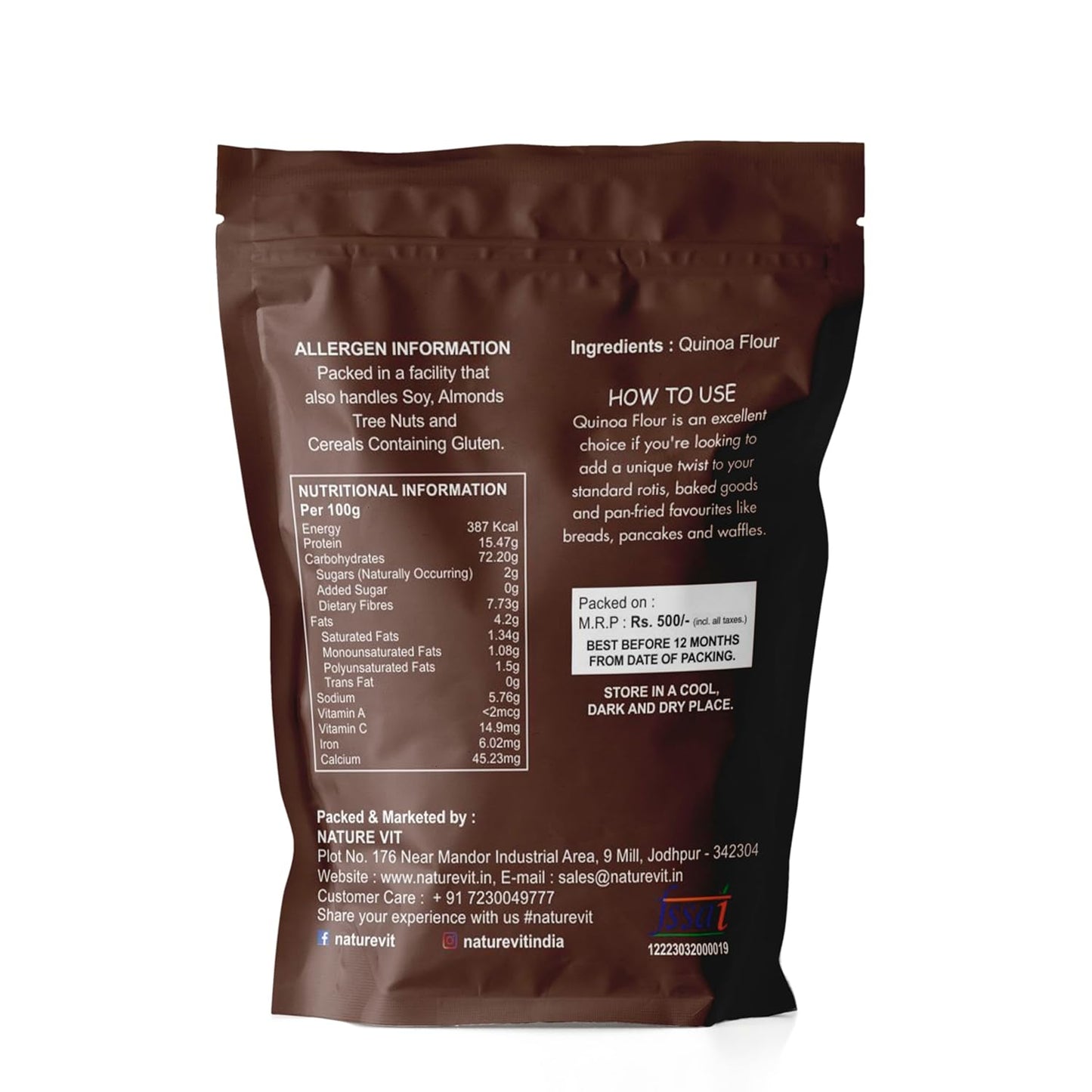 NatureVit Quinoa Flour | Gluten-Free Chakki Atta | High in Protein, Fiber & Micronutrients | Superfood for Gut Health