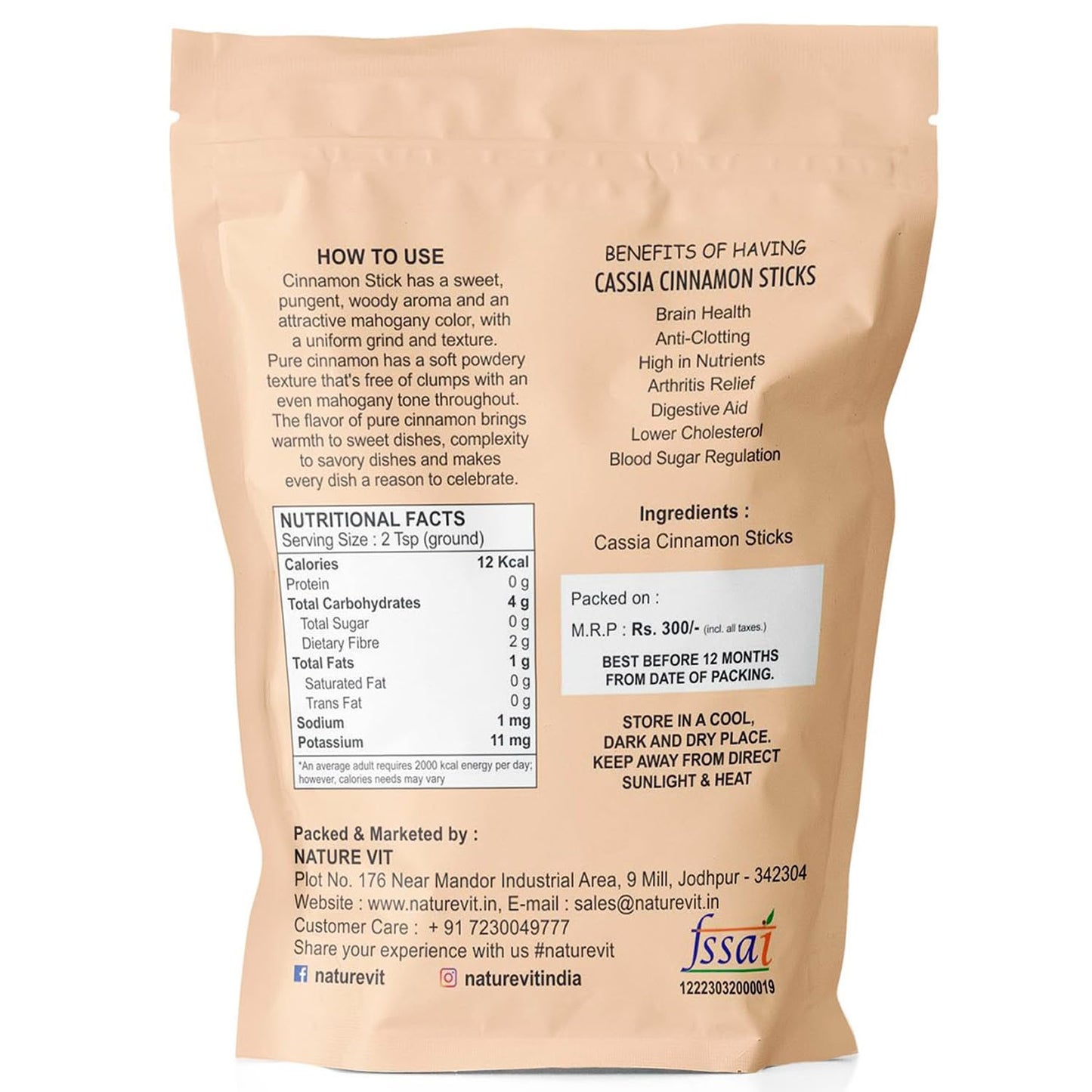 NatureVit Cinnamon Sticks – Whole Dalchini for Aromatic Cooking