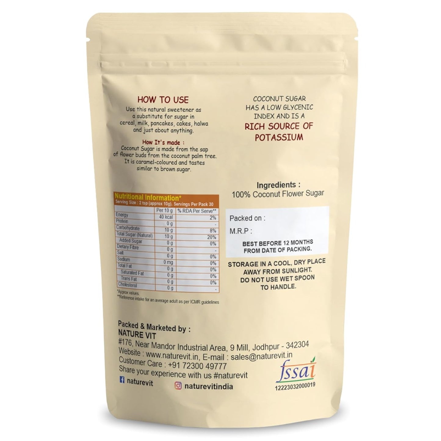 NatureVit Coconut Sugar  – Unrefined, Natural Sweetener, Gluten-Free