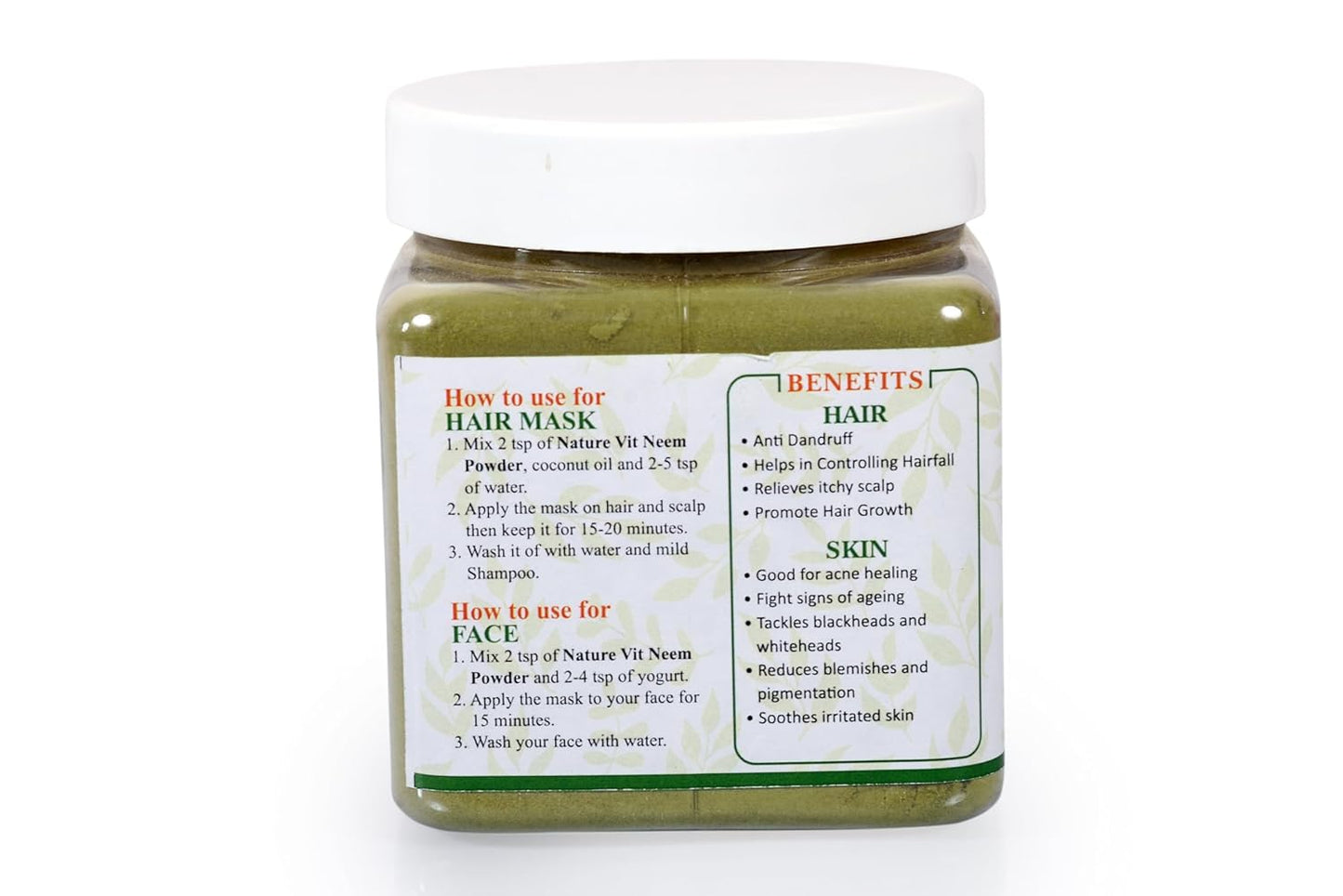 NatureVit Neem Powder for Face Pack & Hair | 100% Natural | Anti-Bacterial & Anti-Pimple | Chemical-Free Hair Cleanser | Herbal Skin & Hair Care