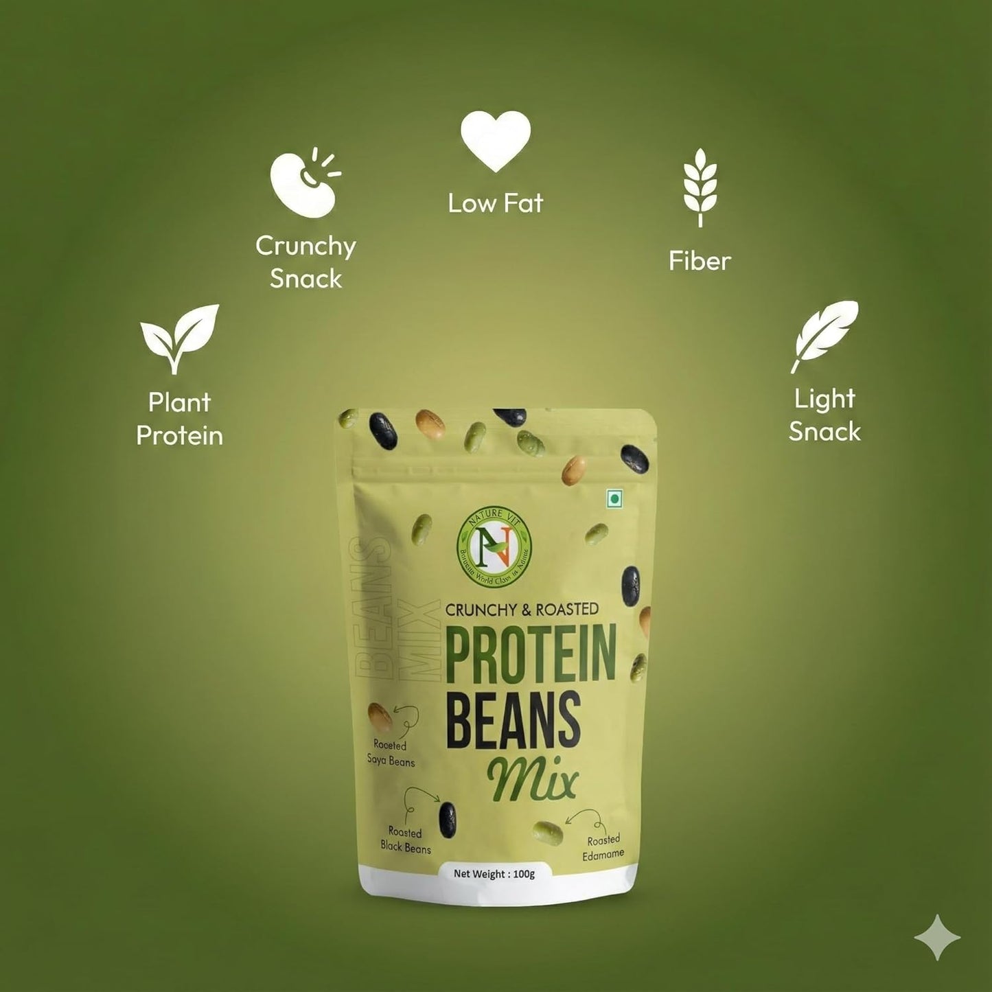 NatureVit Roasted Protein Beans Mix | High Protein Healthy Snack | Crunchy Roasted Bean Mix