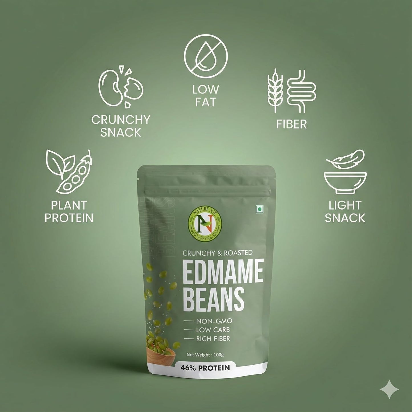 NatureVit Edamame Beans 100g | High Protein Snack | Roasted Soybean Snack | Healthy Vegan Superfood