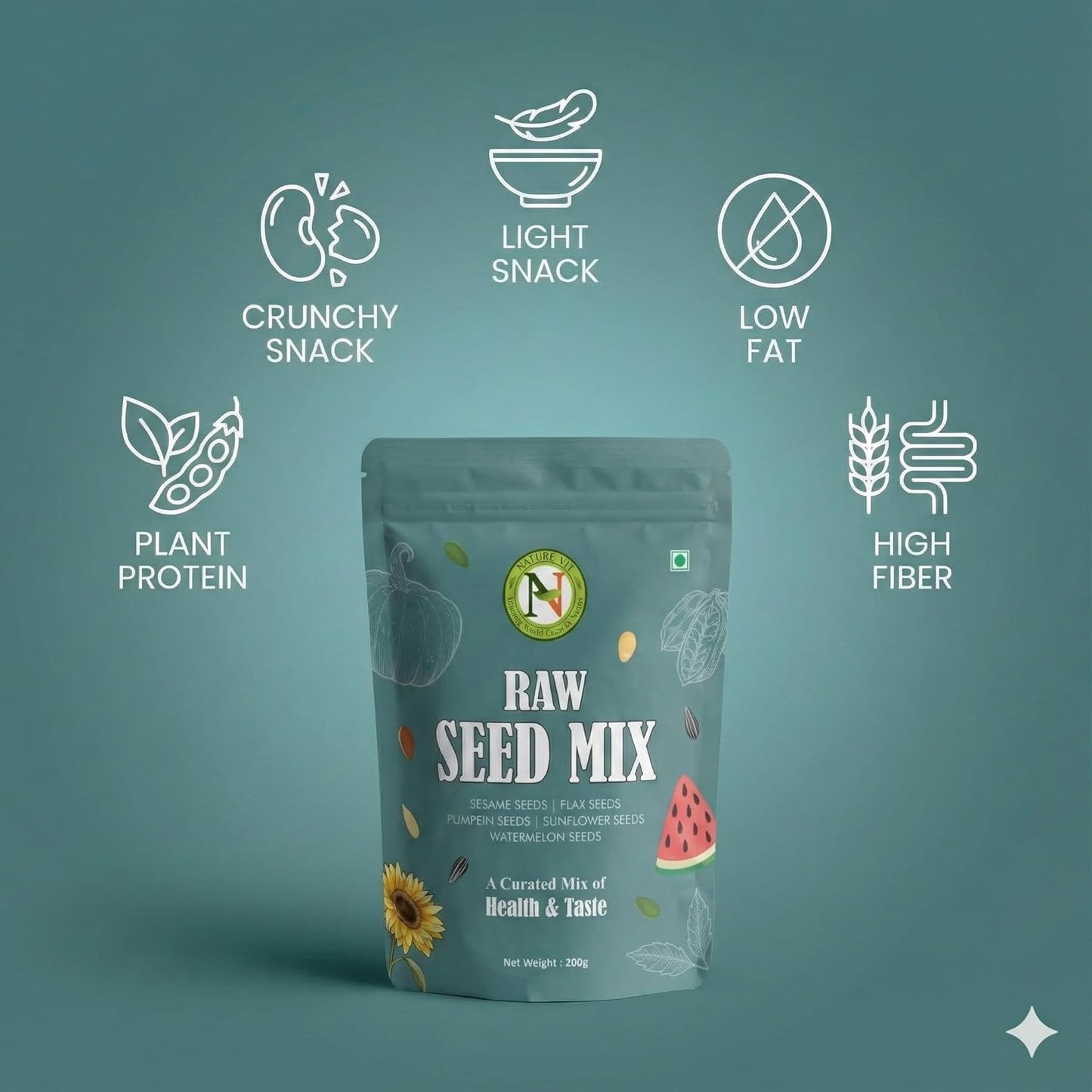 NatureVit 5-in-1 Raw Mix Seeds  – Healthy Vegan Superfood Snack