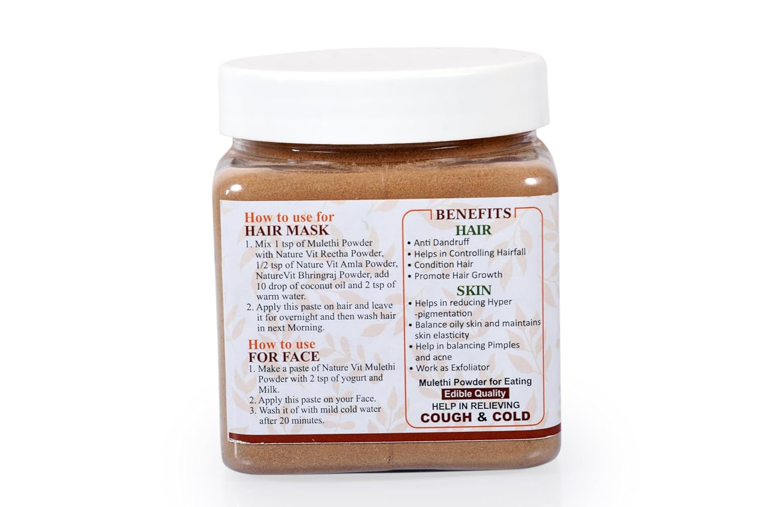 NatureVit Mulethi Powder | Yashtimadhu / Licorice Root Powder for Face, Hair & Eating | Edible | Natural & Preservative-Free