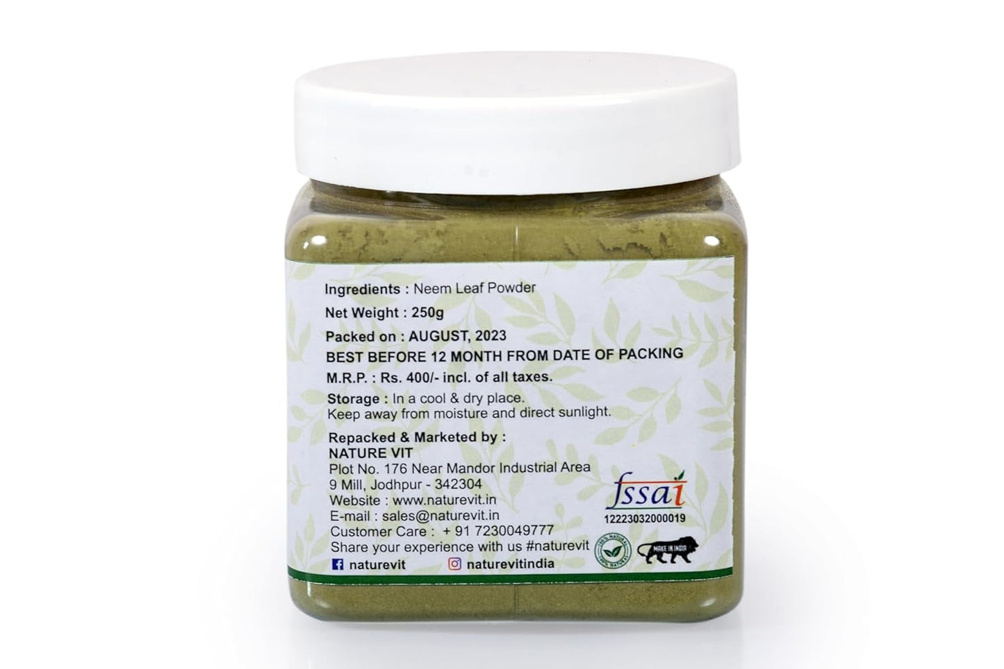 NatureVit Neem Powder for Face Pack & Hair | 100% Natural | Anti-Bacterial & Anti-Pimple | Chemical-Free Hair Cleanser | Herbal Skin & Hair Care