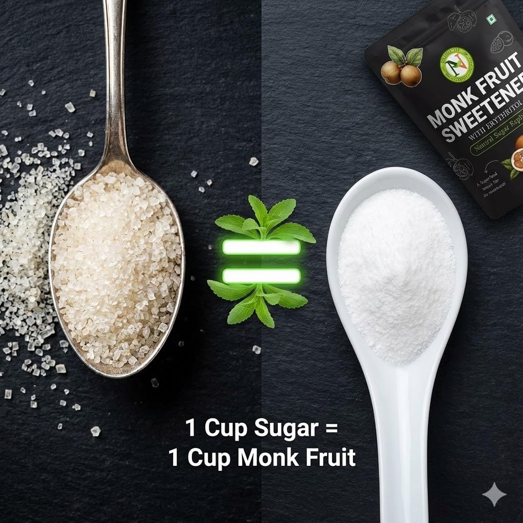 NatureVit Monk Fruit Sweetener Powder | Zero Calorie Sugar Substitute | Keto & Diabetic Friendly