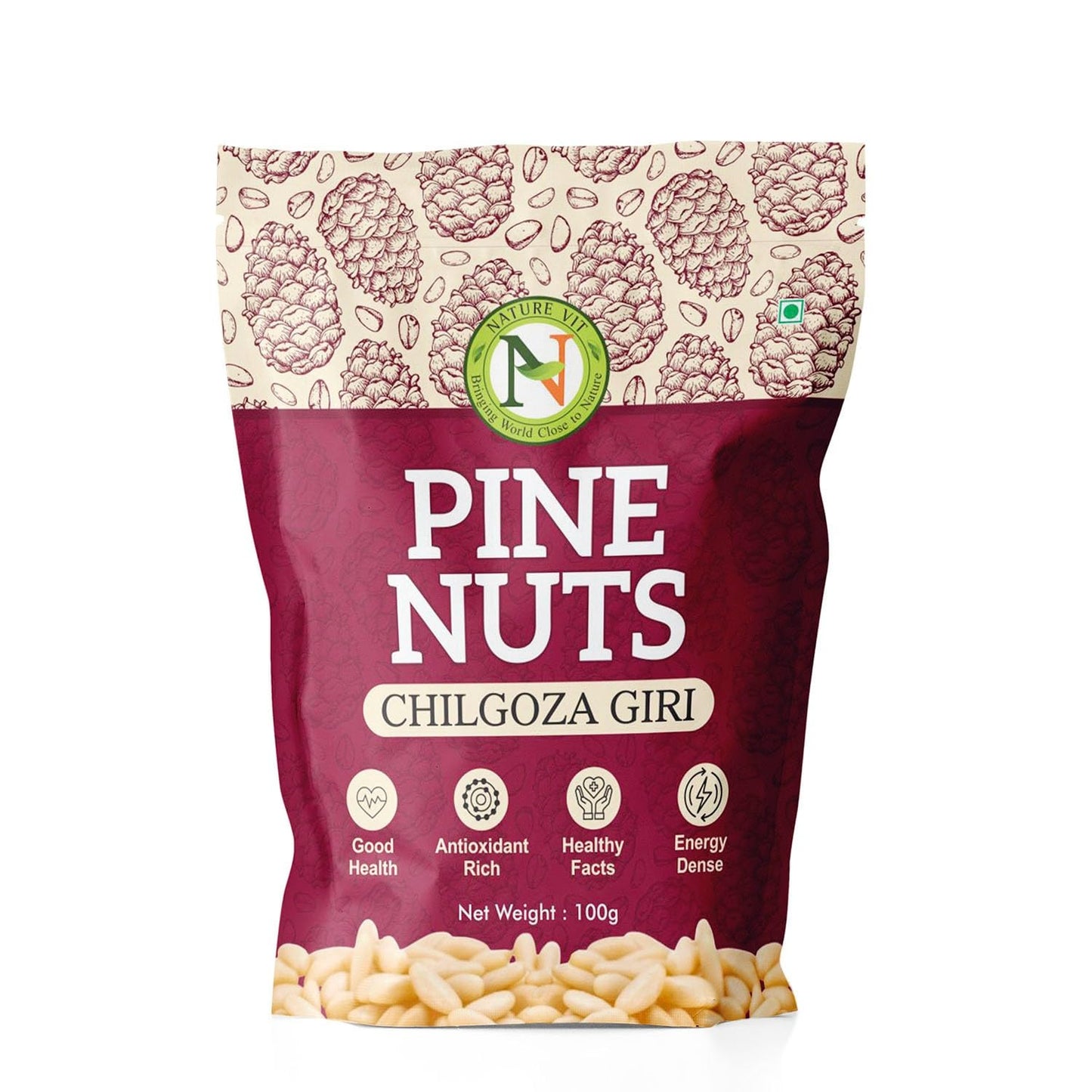 NatureVit Pine Nuts Kernels – Premium Chilgoza Giri, Shell-Free & Jumbo Size