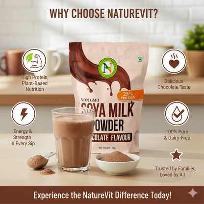 NatureVit Chocolate Soya Milk Powder  – Vegan, Non-GMO, 25% Protein