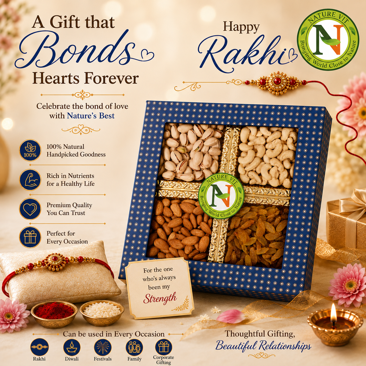 NatureVit Dry Fruits Combo Gift Pack, 400g (Cashew, Almond, Pistachios, And Raisins) - Healthy Gift Hamper Every Occasion, Diwali Gift Pack Family, Corporate Office Gifts Combo, Deepawali Pack