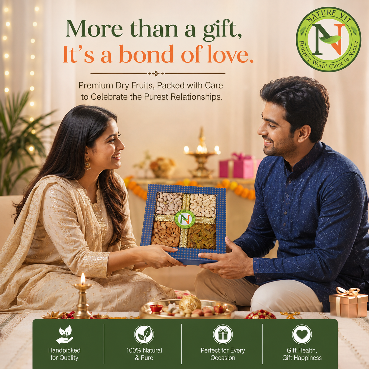 NatureVit Dry Fruits Combo Gift Pack, 400g (Cashew, Almond, Pistachios, And Raisins) - Healthy Gift Hamper Every Occasion, Diwali Gift Pack Family, Corporate Office Gifts Combo, Deepawali Pack