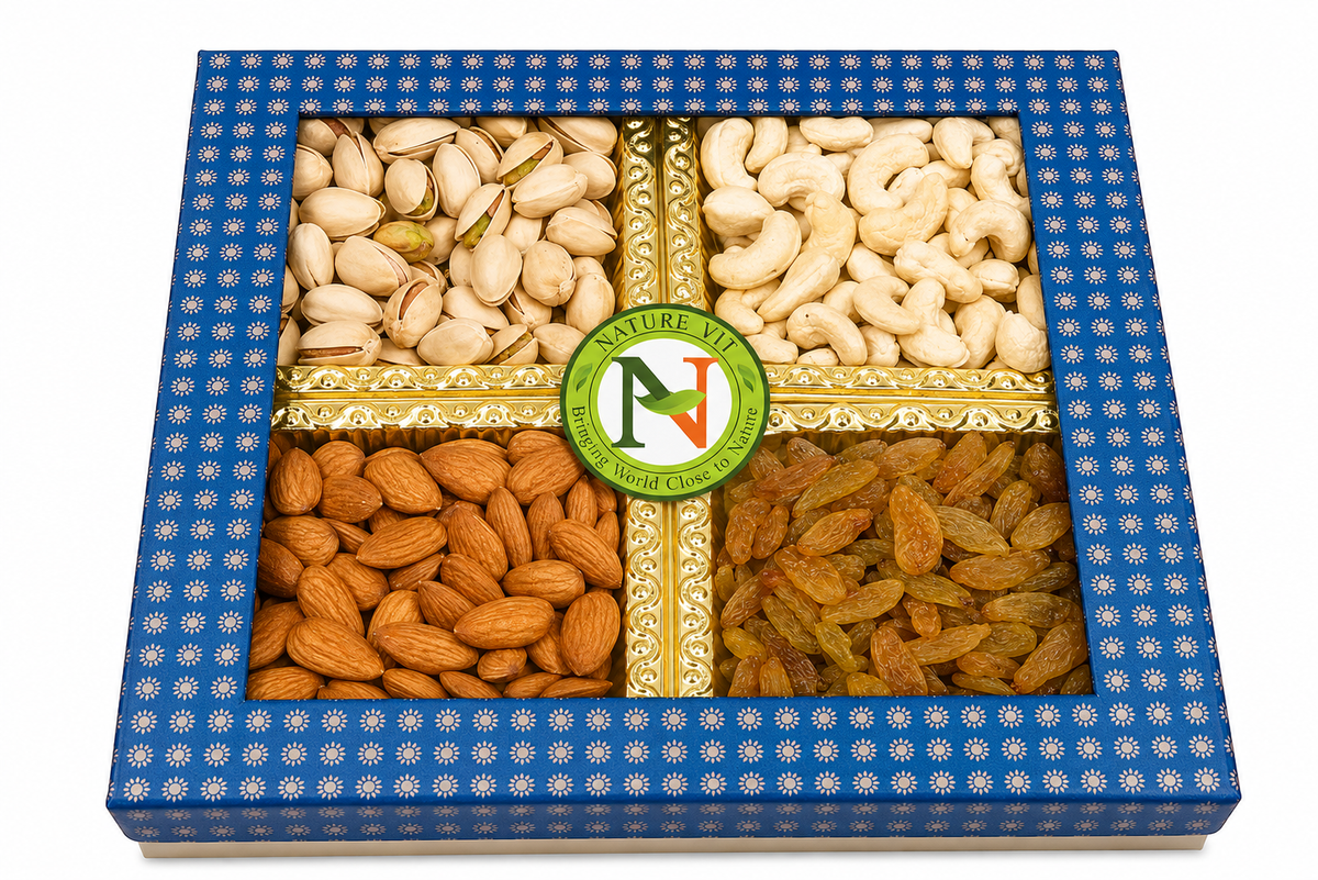 NatureVit Dry Fruits Combo Gift Pack, 400g (Cashew, Almond, Pistachios, And Raisins) - Healthy Gift Hamper Every Occasion, Diwali Gift Pack Family, Corporate Office Gifts Combo, Deepawali Pack