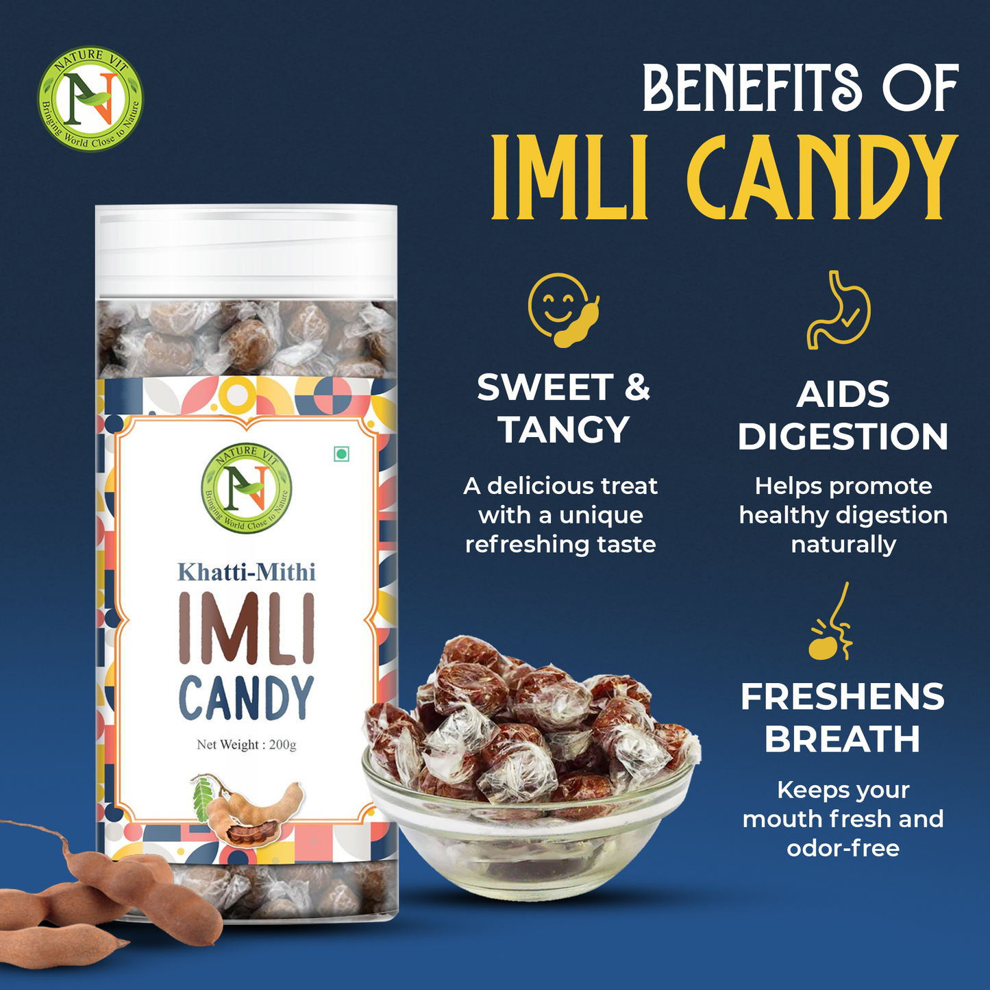 NatureVit Imli Candy | Khatti Meethi Imly, Chulbuli Emli Tamarind Twist Candy, Twisted Emly | Tamarind Candy Soft Chewy Digestive Treat