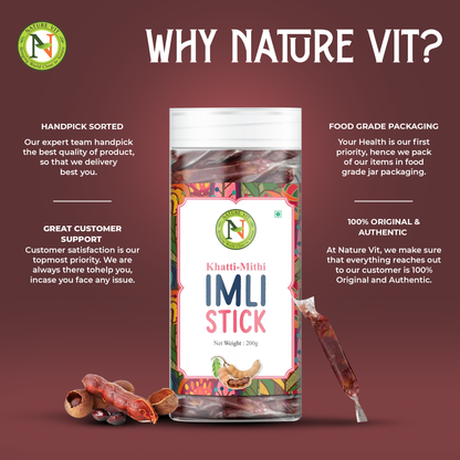 NatureVit Imli Candy Sticks – Khatti Meethi Tamarind Stick Candy | Sweet & Sour Mouth Freshener | Tangy Digestive Treat