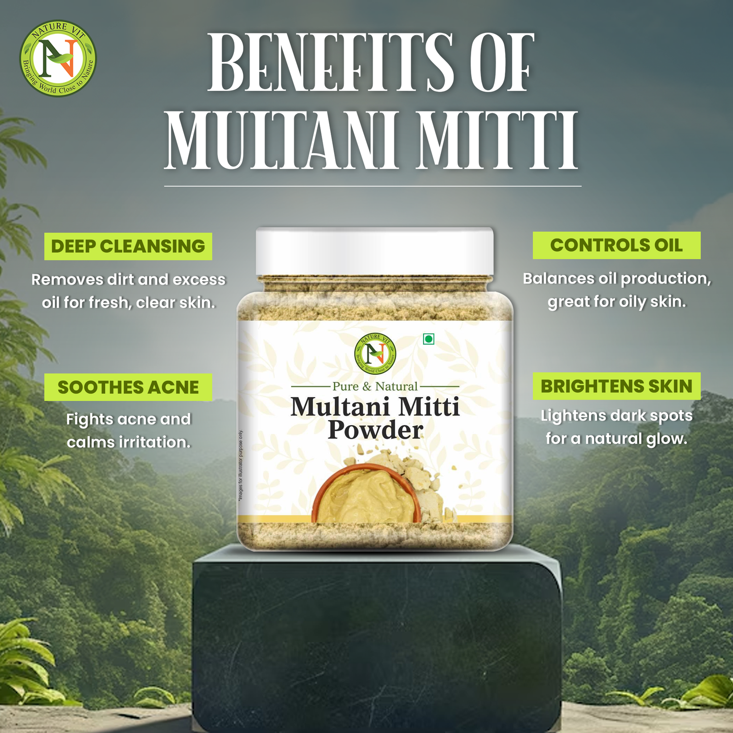 NatureVit Multani Mitti Powder For Face | Skin And Hair | Fuller's Earth | Bentonite Clay | 100% Pure & Naturally | Skin Face Clays