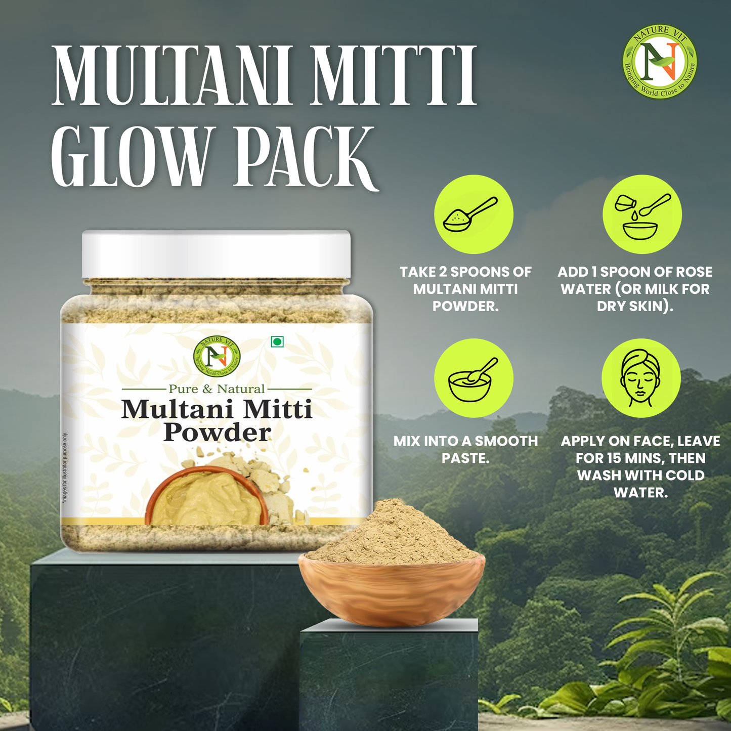 NatureVit Multani Mitti Powder For Face | Skin And Hair | Fuller's Earth | Bentonite Clay | 100% Pure & Naturally | Skin Face Clays
