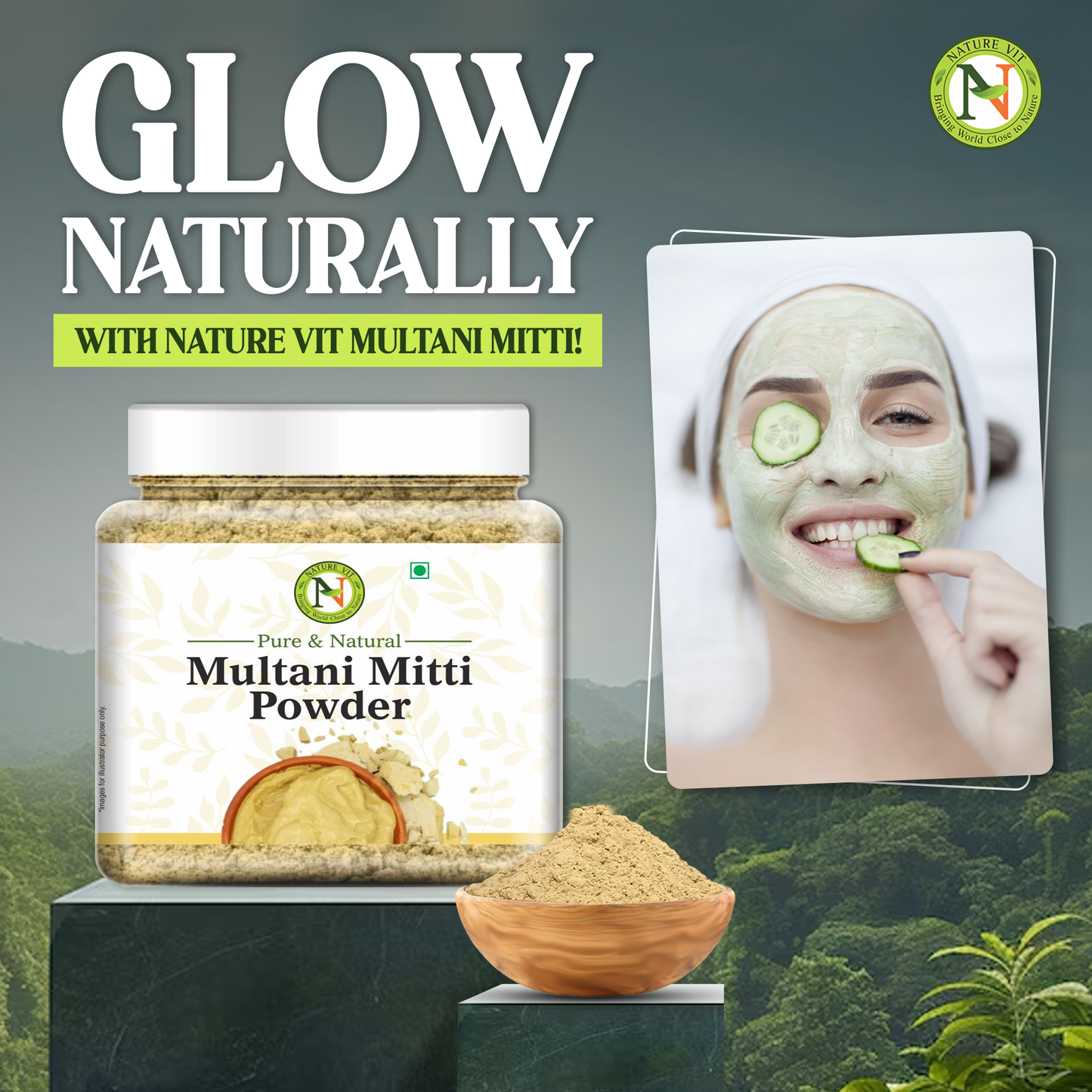 NatureVit Multani Mitti Powder For Face | Skin And Hair | Fuller's Earth | Bentonite Clay | 100% Pure & Naturally | Skin Face Clays