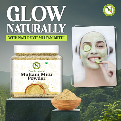 NatureVit Multani Mitti Powder For Face | Skin And Hair | Fuller's Earth | Bentonite Clay | 100% Pure & Naturally | Skin Face Clays
